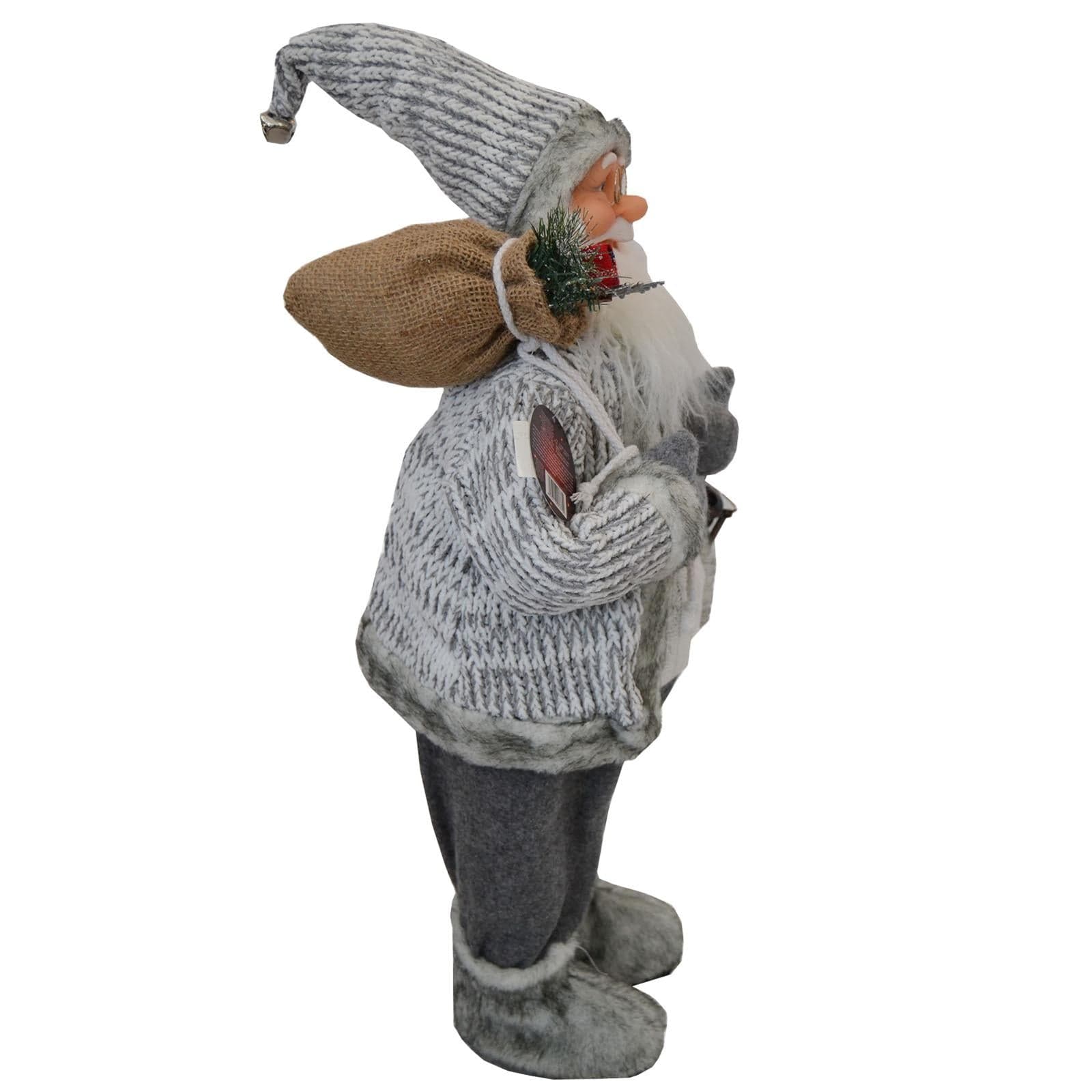 Babbo natale pupazzo con cappotto in lana grigio h 60 cm decorazione natalizia - 2