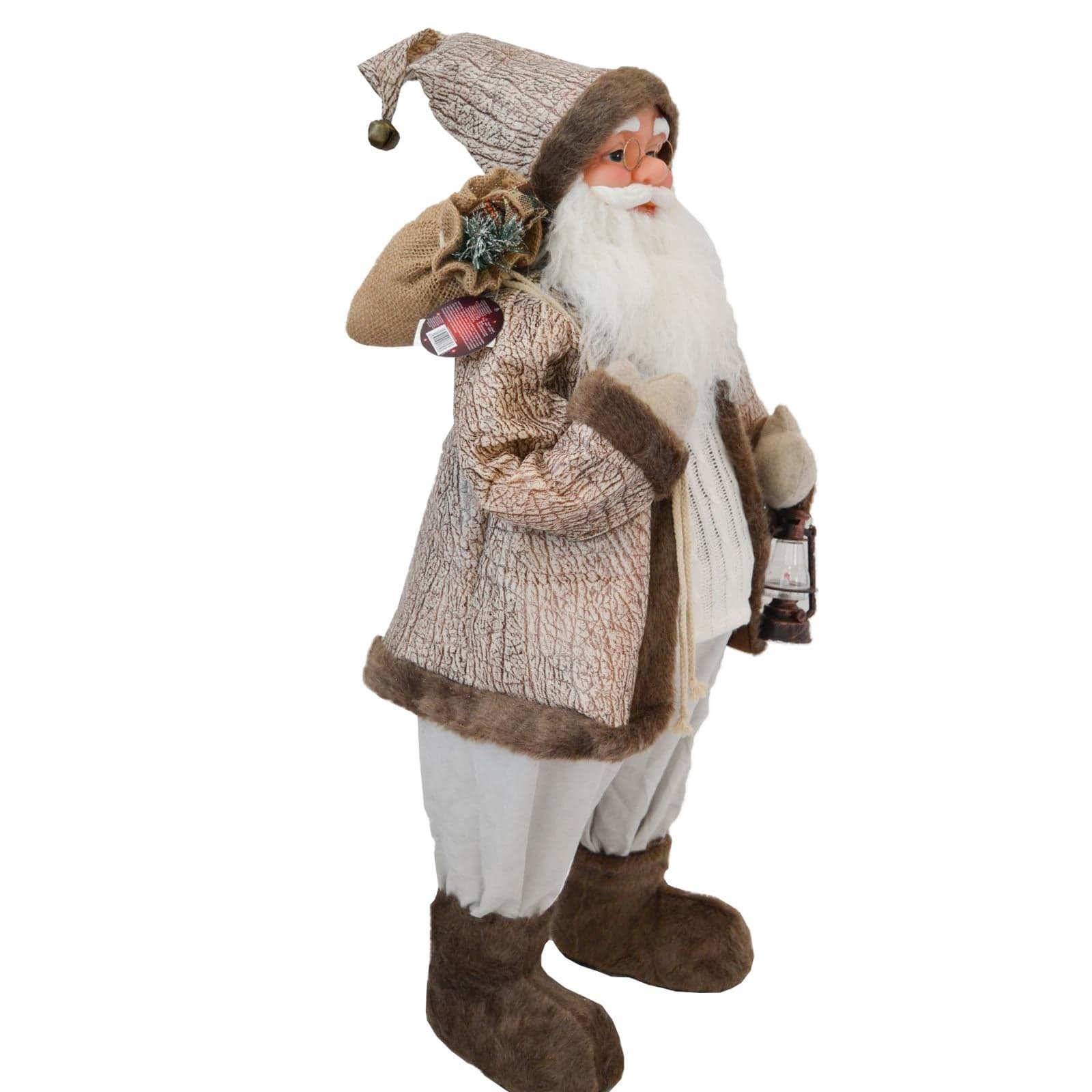 Babbo natale pupazzo con cappotto in pelle h 45 cm decorazione natalizia - 2
