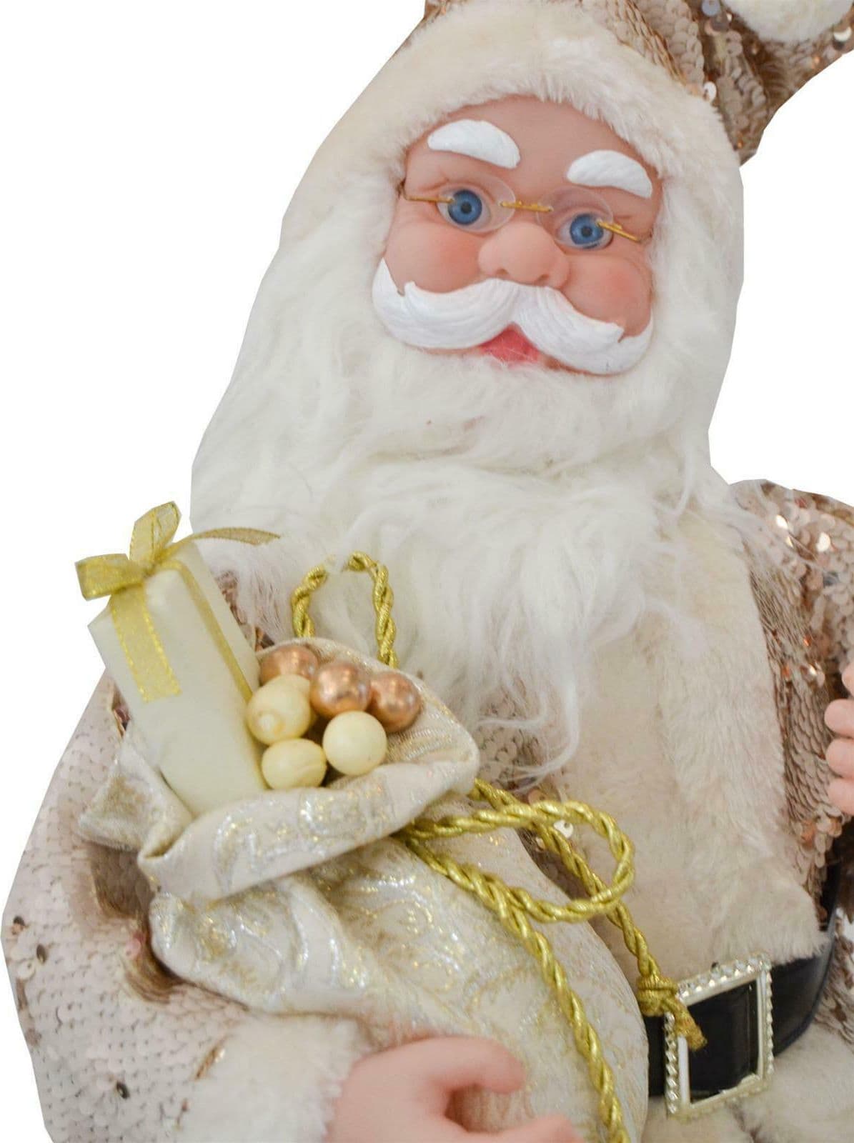 Pupazzo "Babbo Natale seduto" carillon in movimento con paillettes Beige h 82 cm - 4