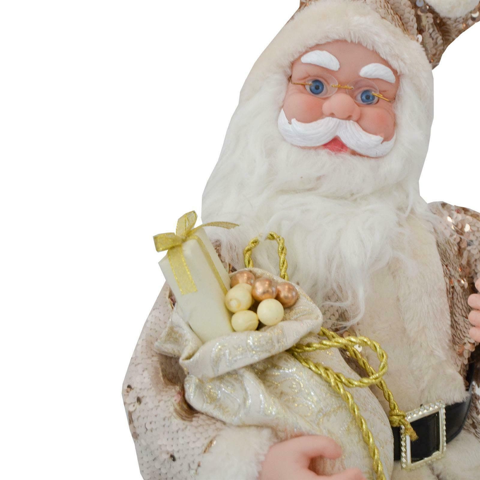Pupazzo "Babbo Natale seduto" carillon in movimento con paillettes Beige h 82 cm - 4