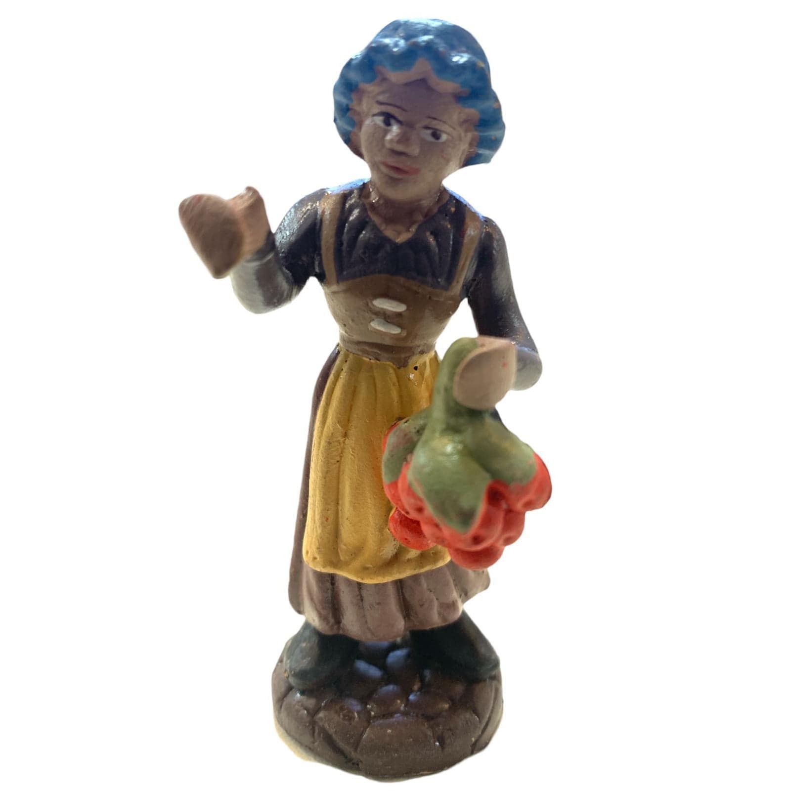 Donna con frutta statuetta assortita in terracotta artigianale per presepe napoletano da h 7 cm - 4