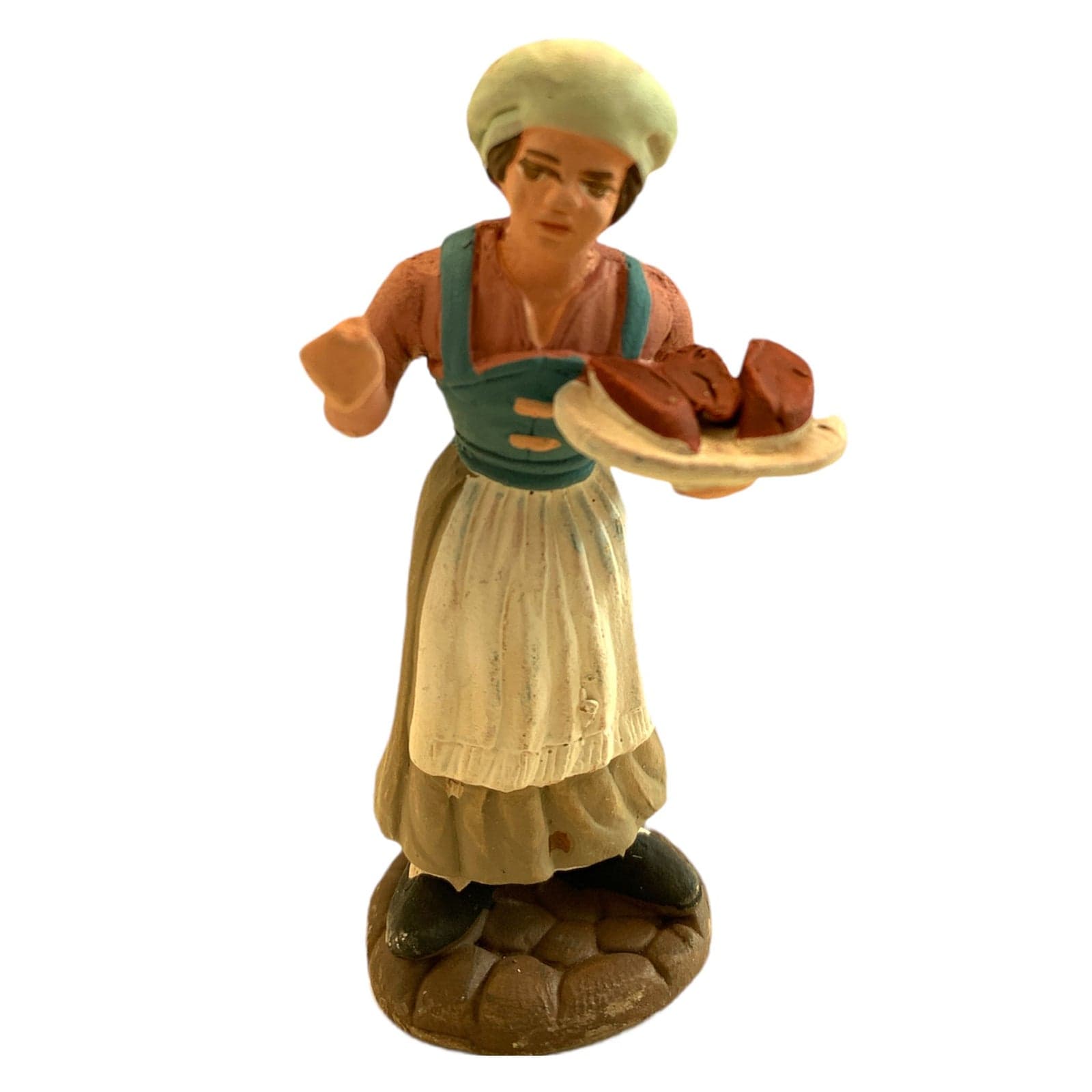Pastore con carne statuetta in terracotta artigianale per presepe napoletano da h 7 cm
