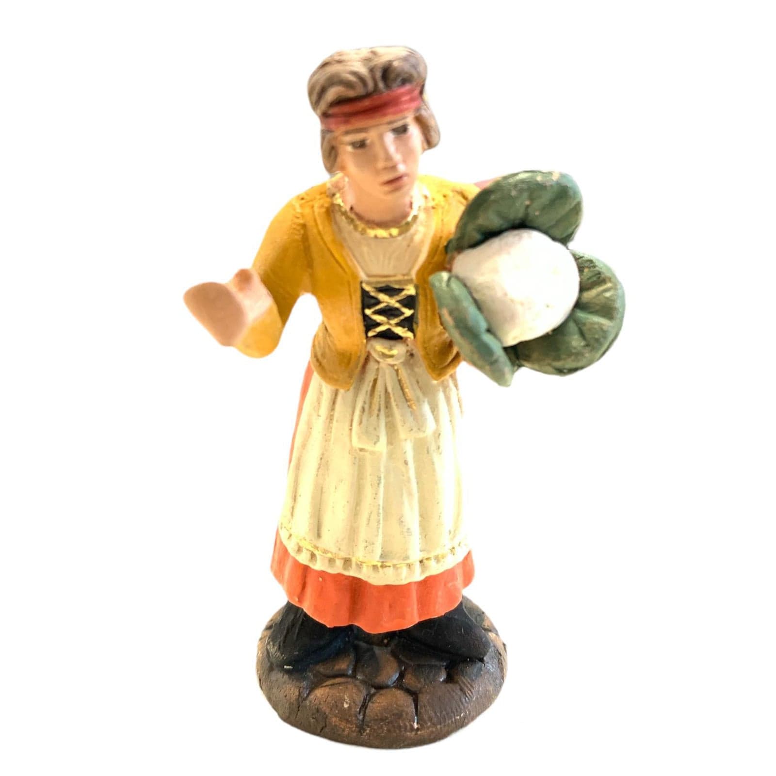 Donna con cavolo statuetta assortita in terracotta artigianale per presepe napoletano da h 7 cm - 2