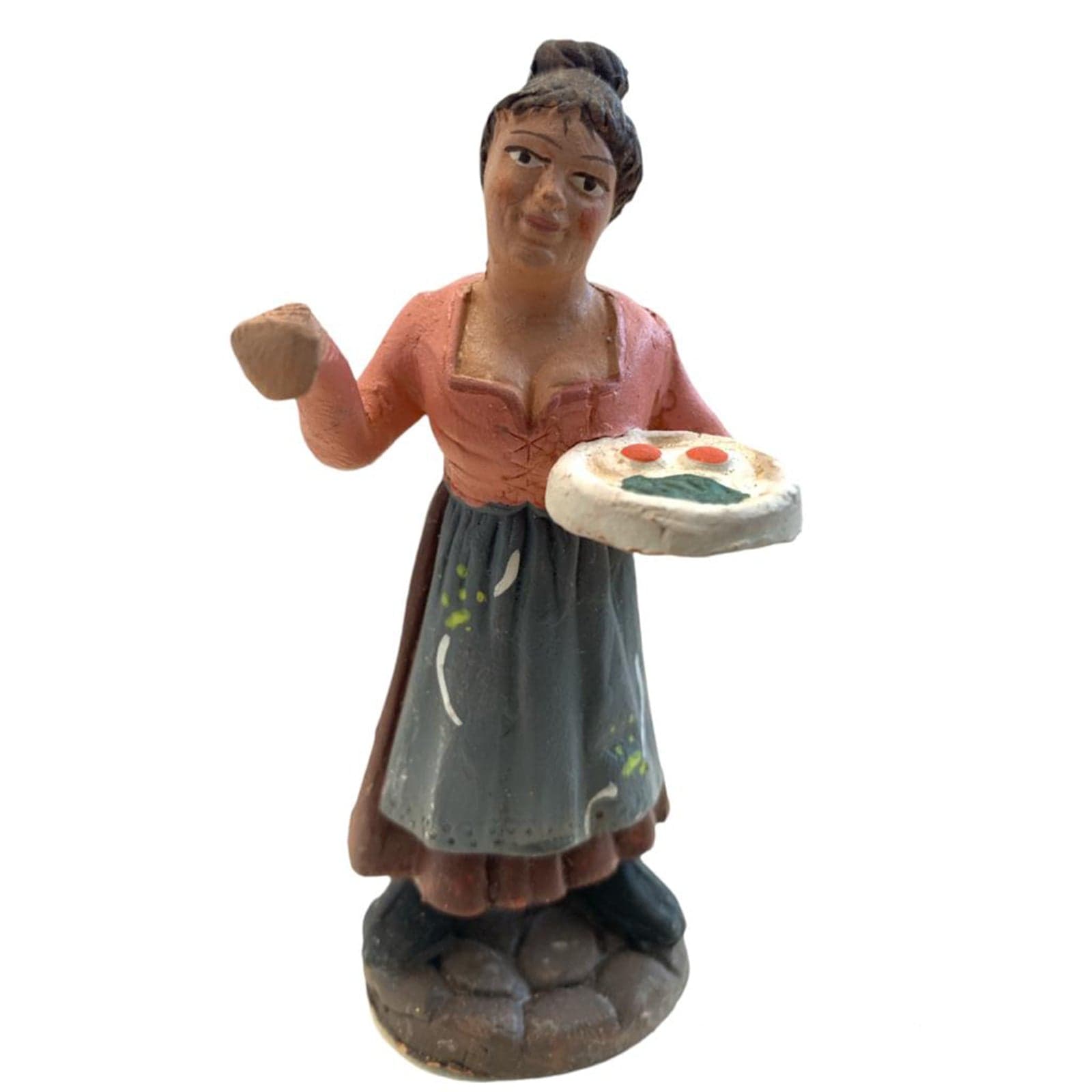 Donna con uova statuetta in terracotta artigianale per presepe napoletano da h 10 cm