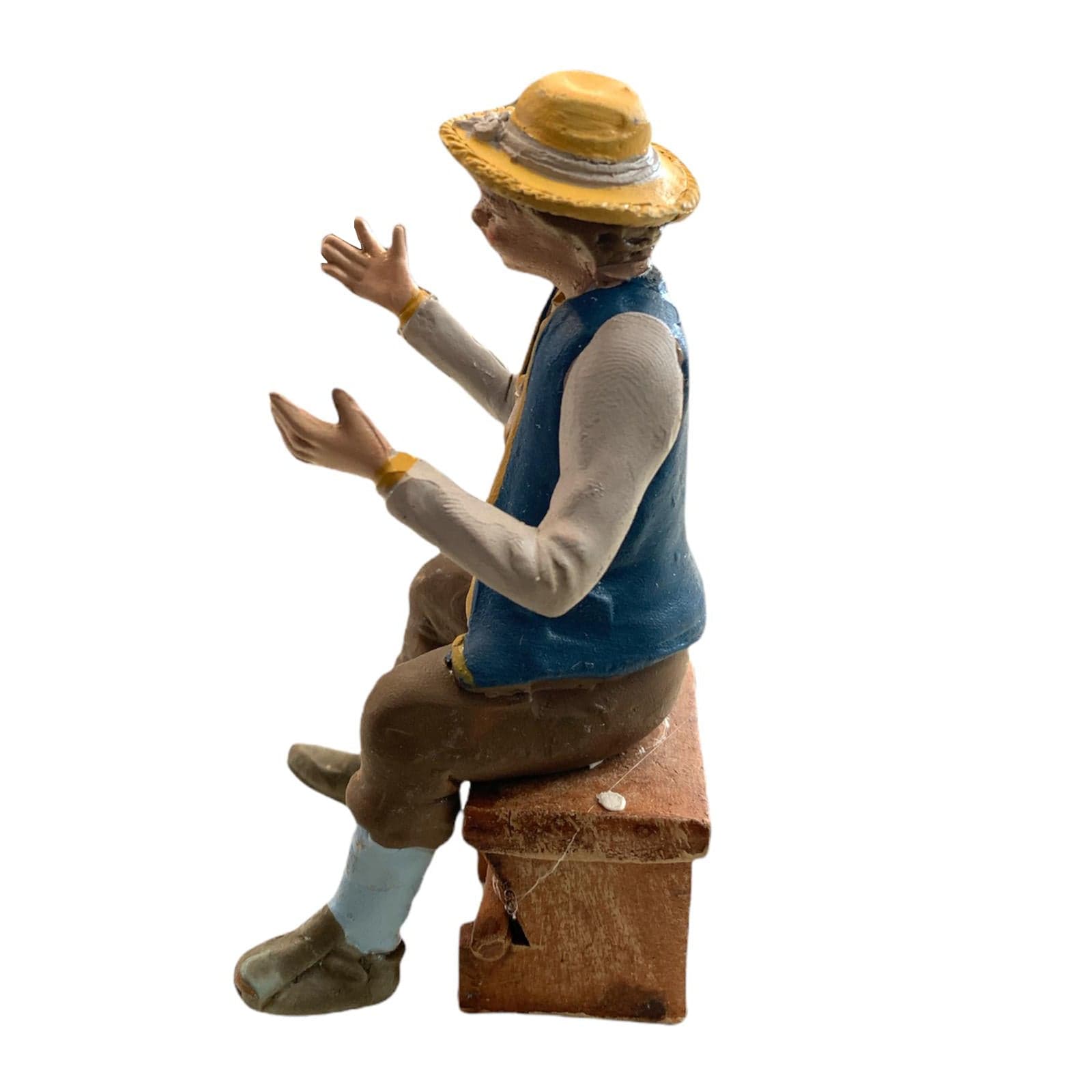 Pastore seduto statuetta in terracotta artigianale per presepe napoletano da h 13 cm - 2