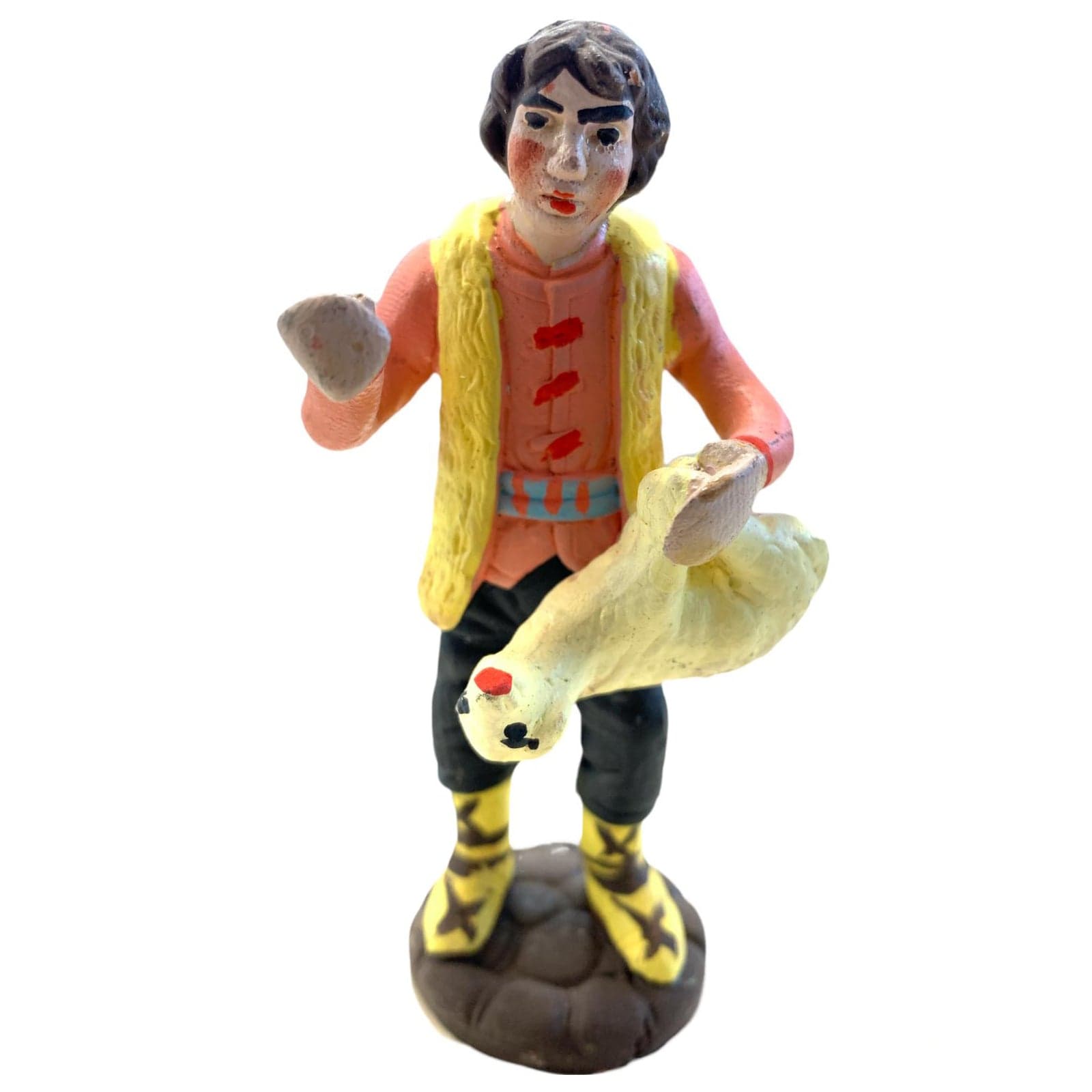 Pastore con pecora statuetta in terracotta artigianale per presepe napoletano da h 10 cm