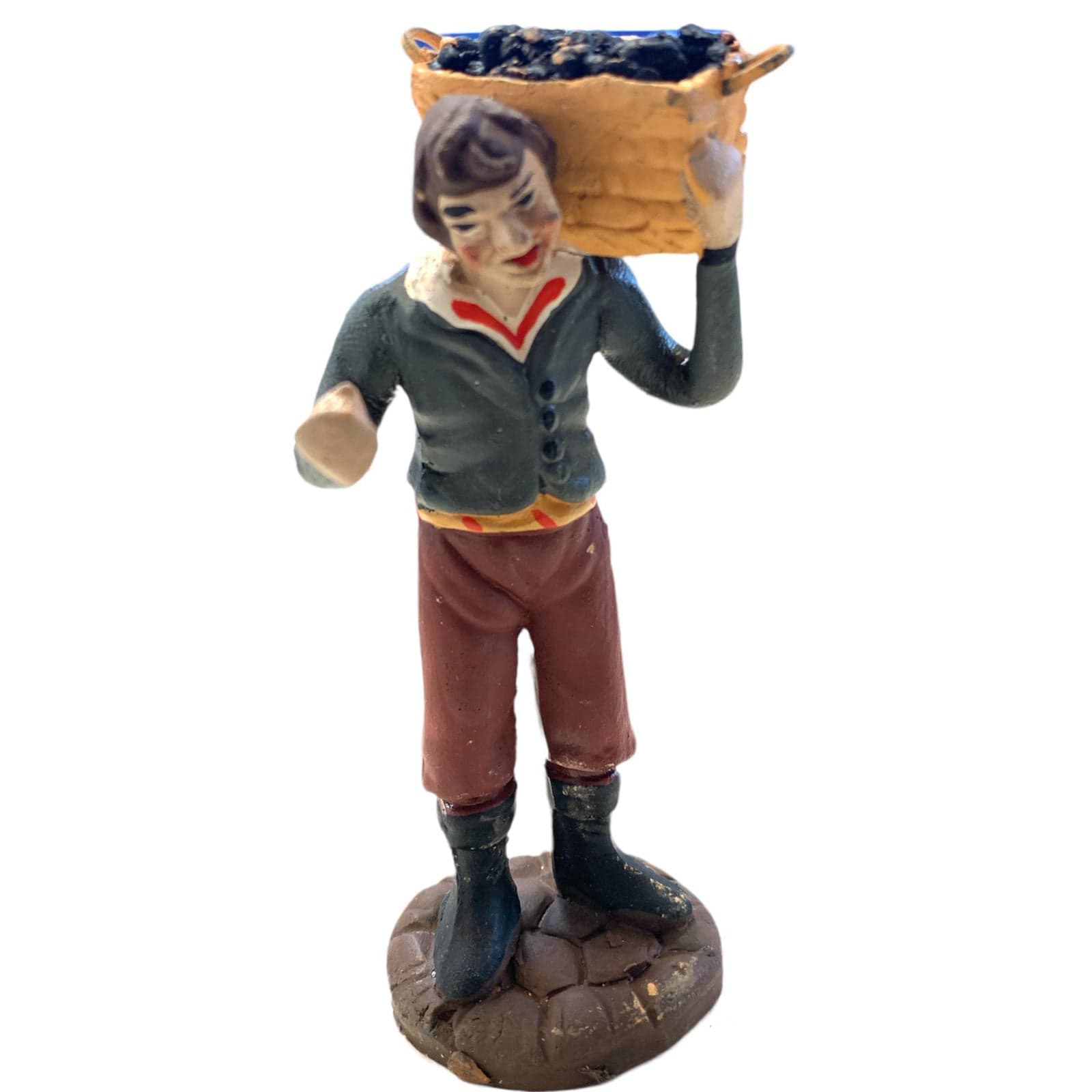 Pastore con cesto statuetta in terracotta artigianale per presepe napoletano da h 10 cm