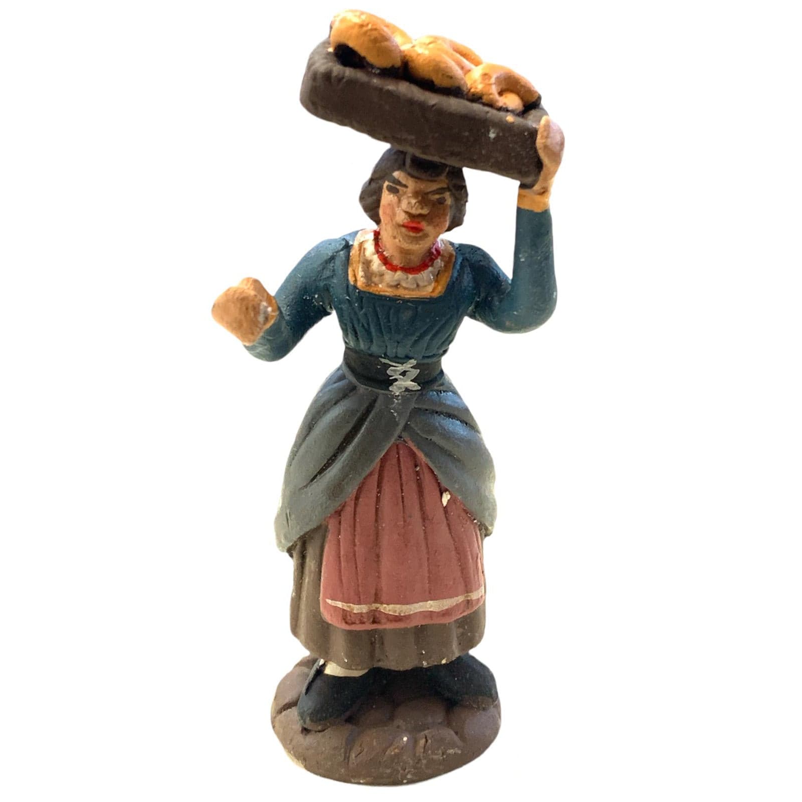 Donna con vassoio in testa statuetta in terracotta artigianale per presepe napoletano da h 10 cm
