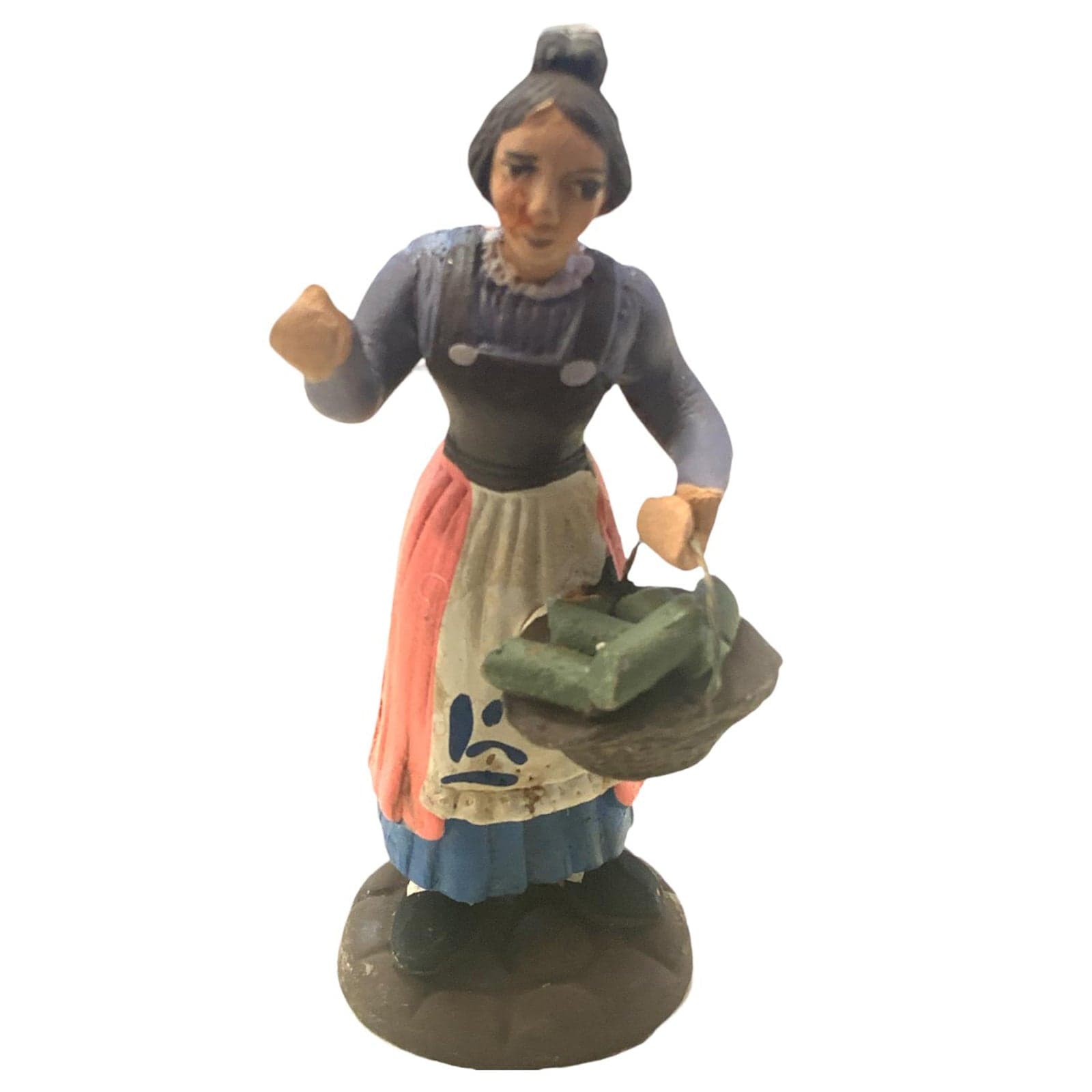 Donna con cesto e verdura statuetta in terracotta artigianale per presepe napoletano da h 7 cm - 2