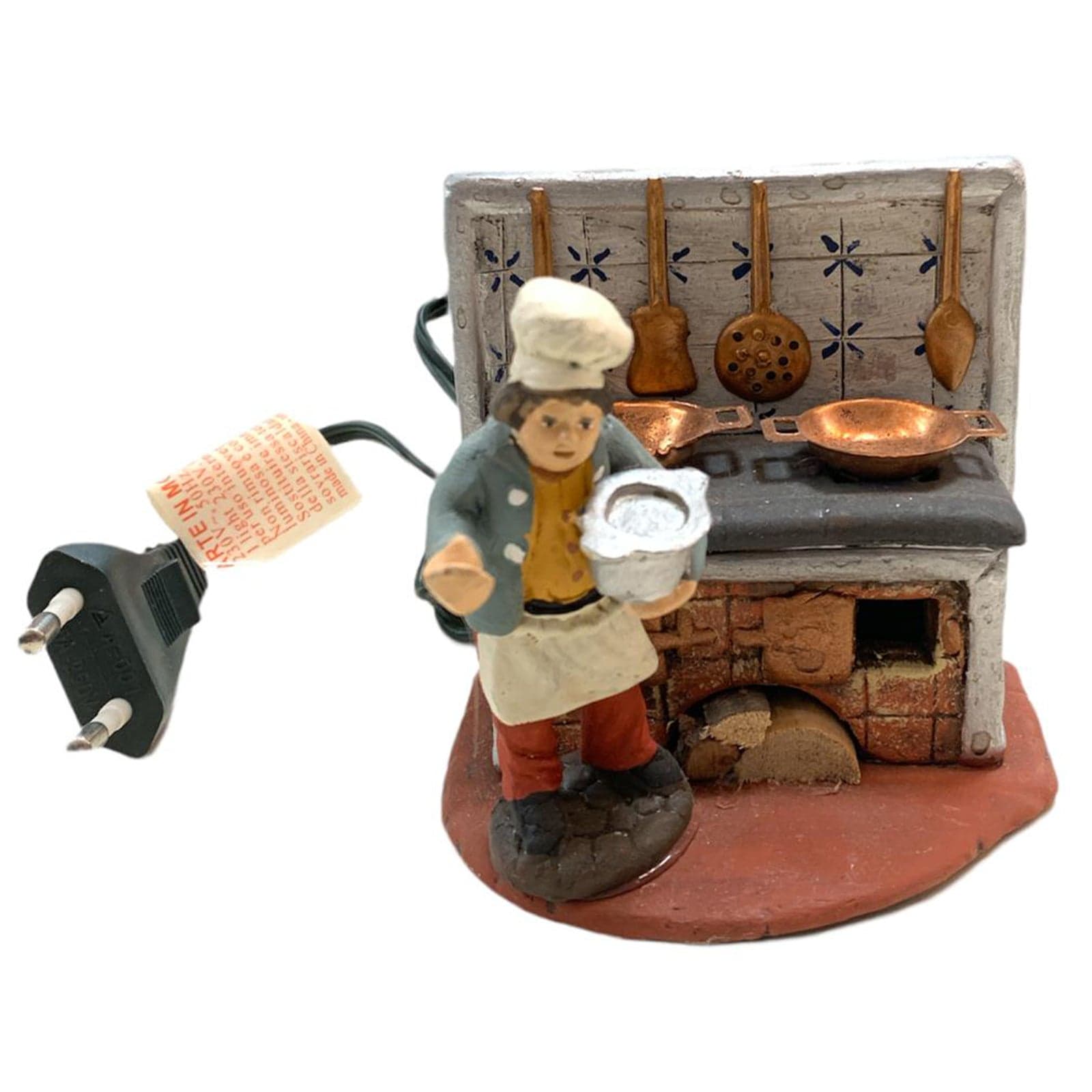 Cuoco con pentole e fuoco statuetta in terracotta artigianale per presepe napoletano da h 10 cm - 2