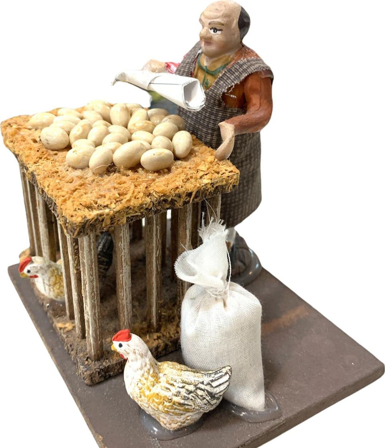 Pastore con uova e galline statuetta in terracotta artigianale per presepe napoletano da h 10 cm - 2