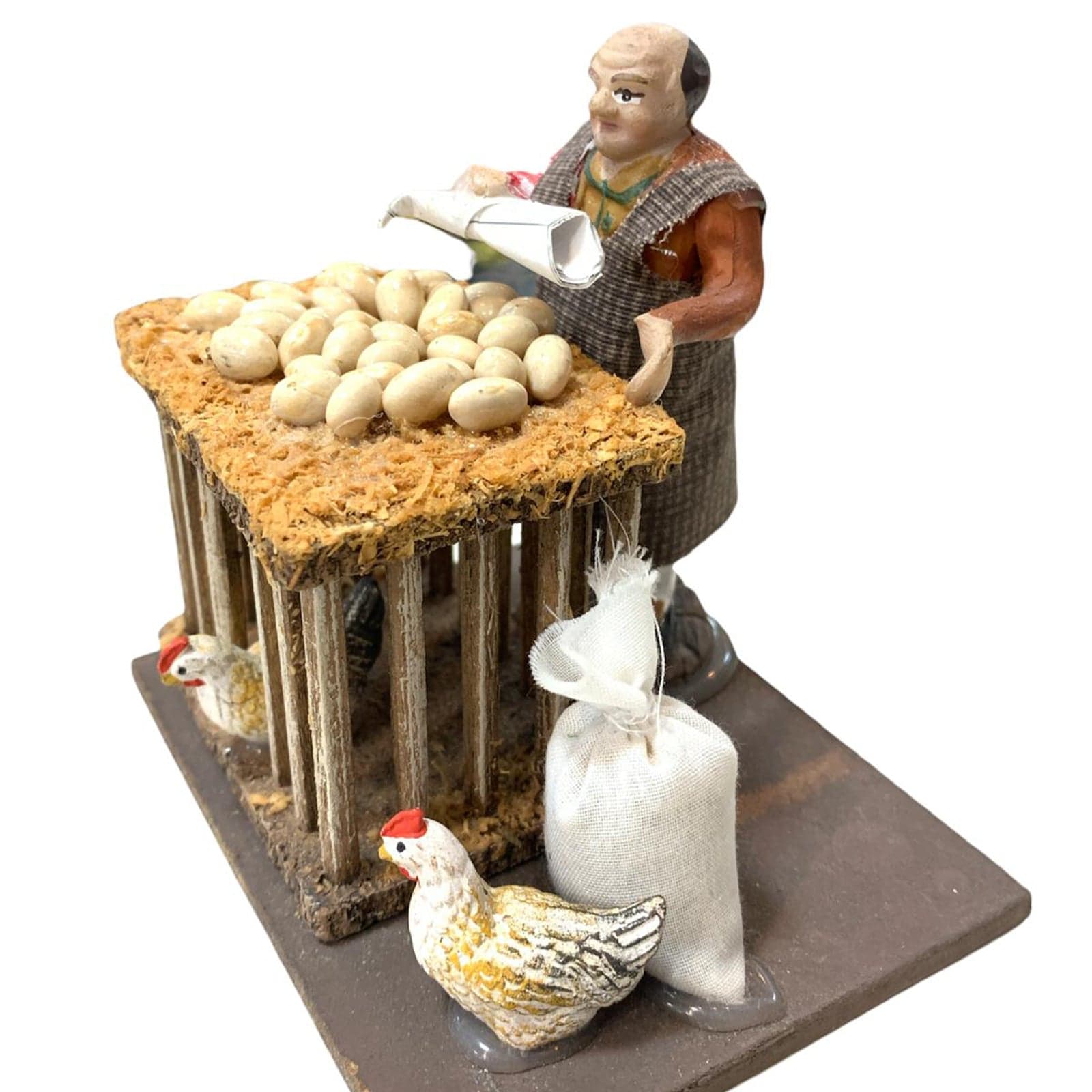 Pastore con uova e galline statuetta in terracotta artigianale per presepe napoletano da h 10 cm - 2