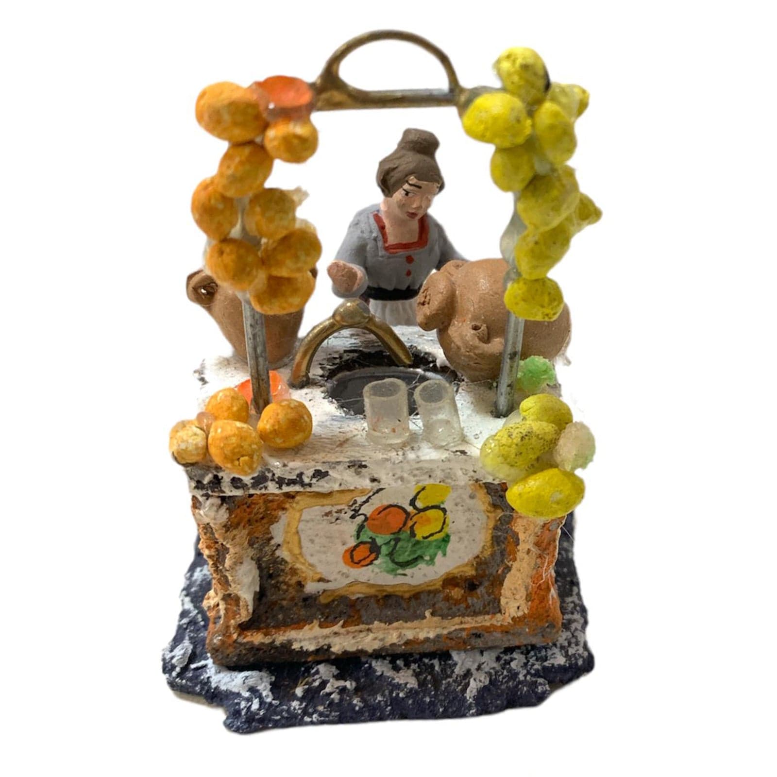 Donna con banco di arance e limoni statuetta in terracotta artigianale per presepe napoletano - 2