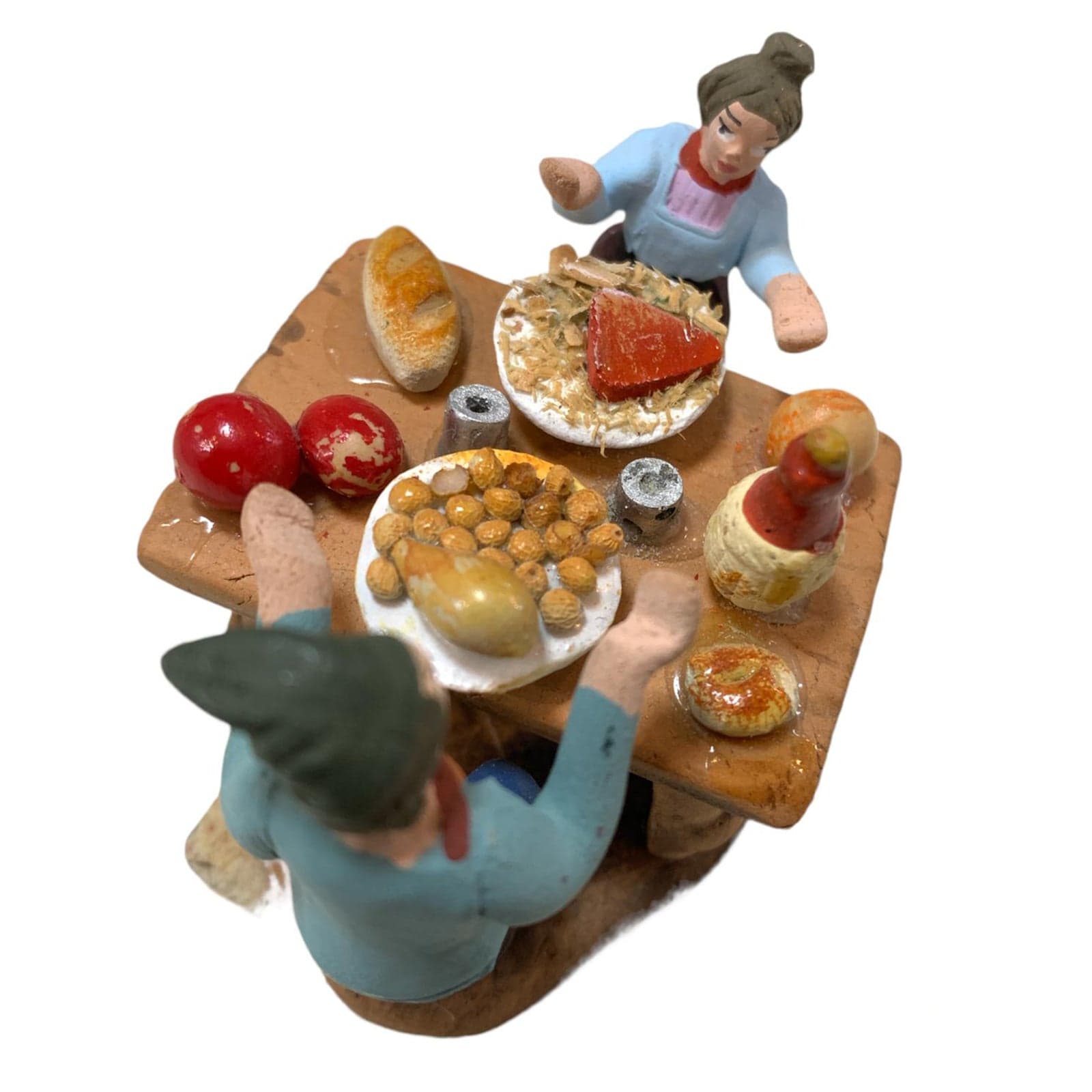 Banco con cena statuetta in terracotta artigianale per presepe napoletano da h 4 x 6 cm - 2