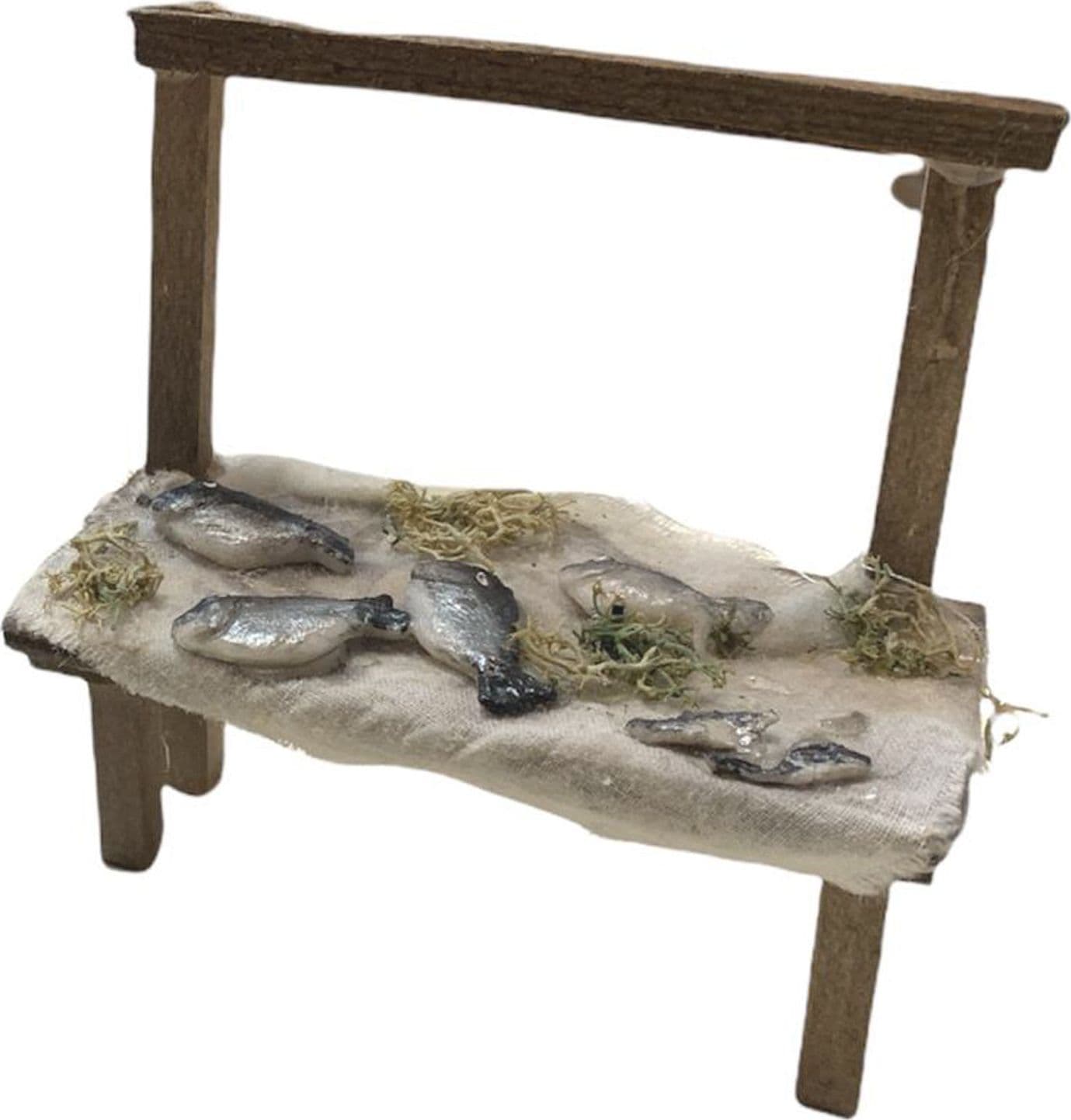 Banchetto con pesce e cibi statuetta napoletana artigianale da h9 cm x 8 cm - 2