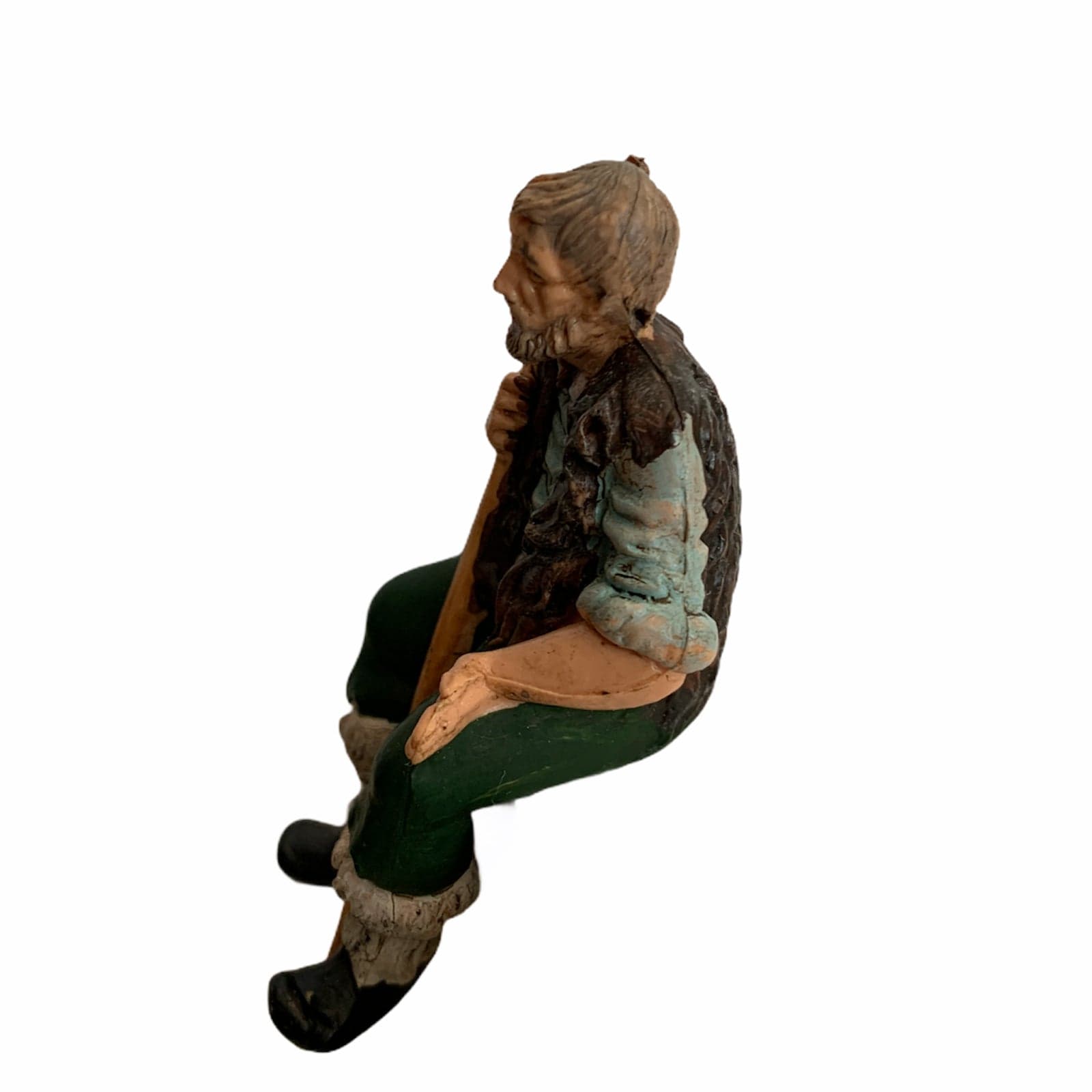 Statuetta per presepe natalizio pastore seduto con un bastone in legno h 7 cm - 2