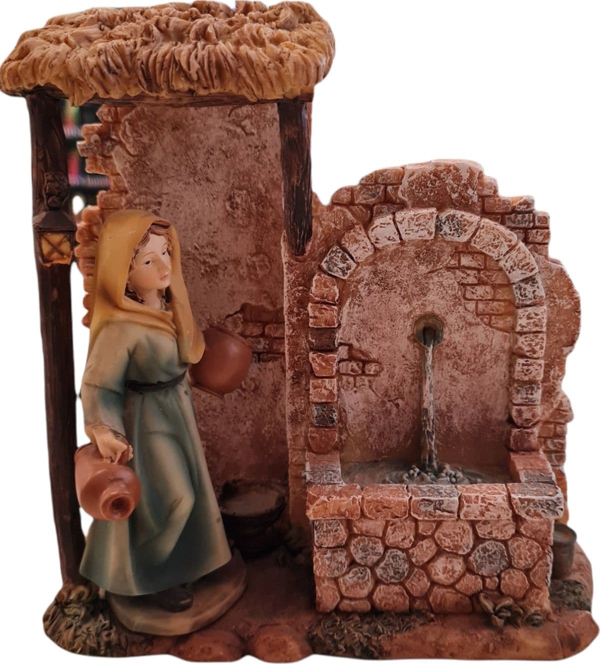 Capanna per presepe di natale con donna e pozzo h 17 cm - 2