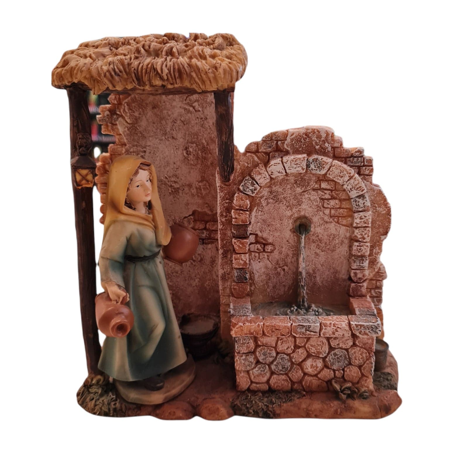 Capanna per presepe di natale con donna e pozzo h 17 cm - 2