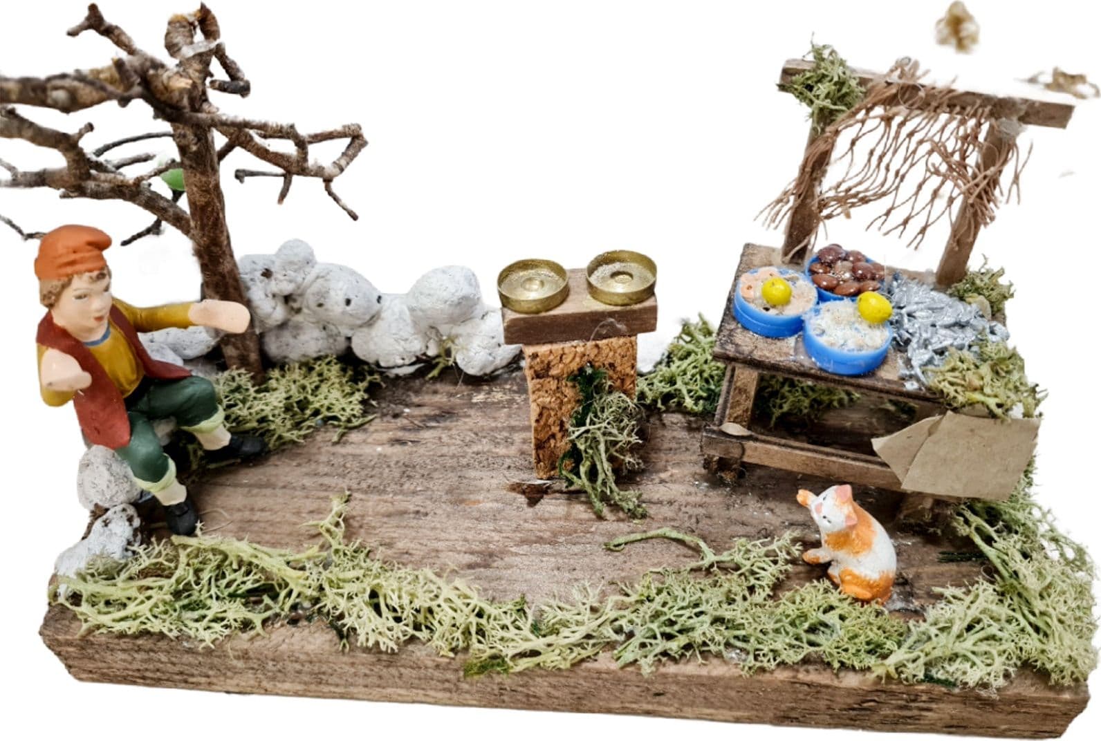 Pescivendolo scenetta per presepe in legno e sughero h 16 cm - 2