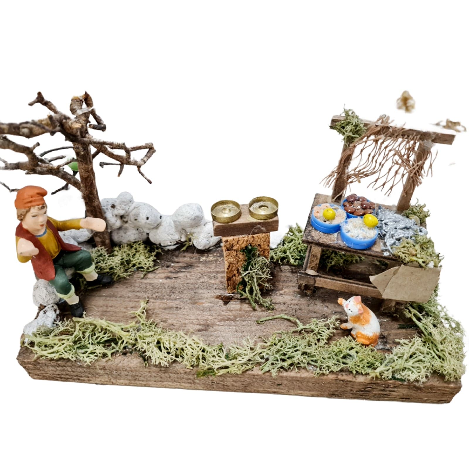 Pescivendolo scenetta per presepe in legno e sughero h 16 cm - 2