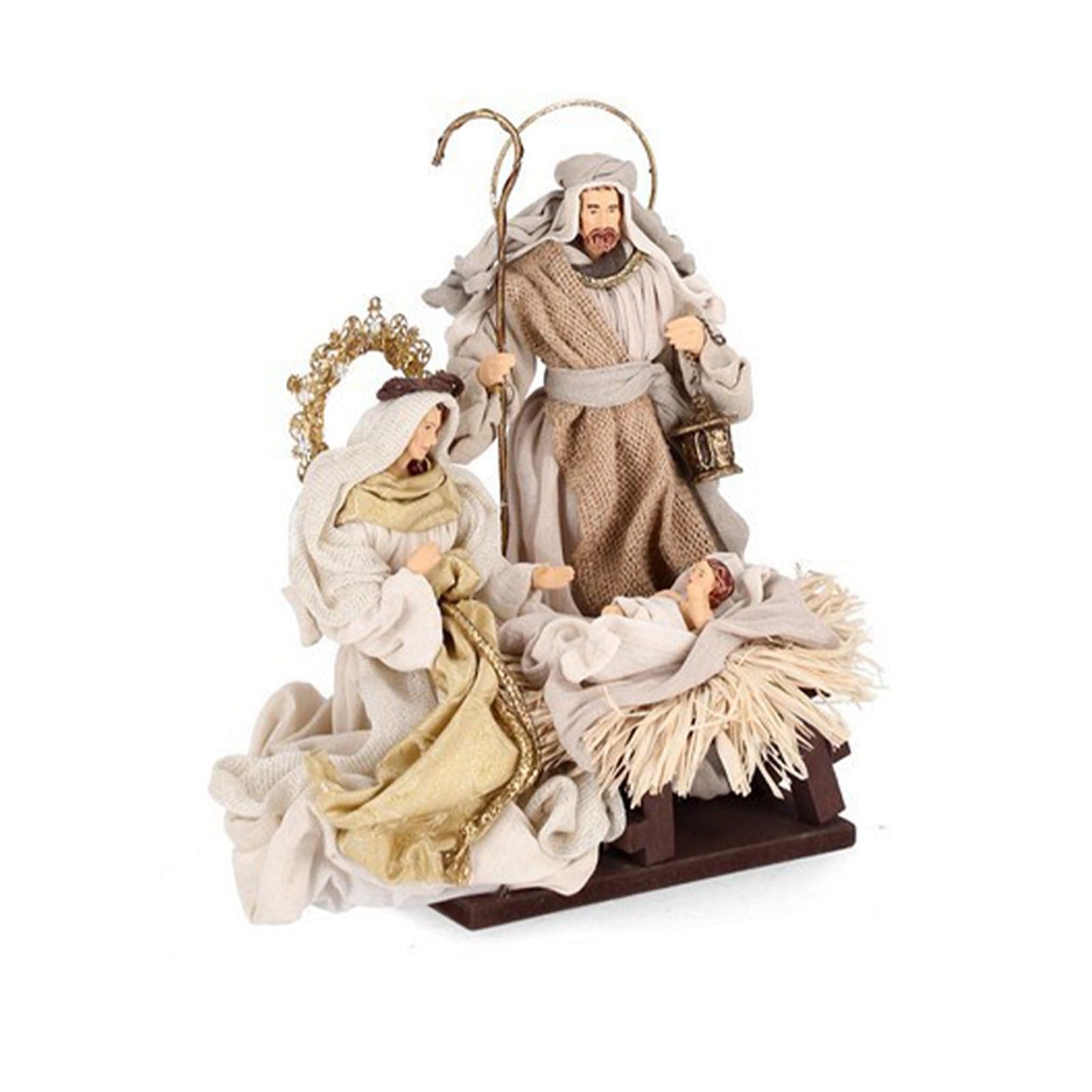 Natività con 3 dromedari con re magi con vestiti in tessuto color oro statue per presepe - 2