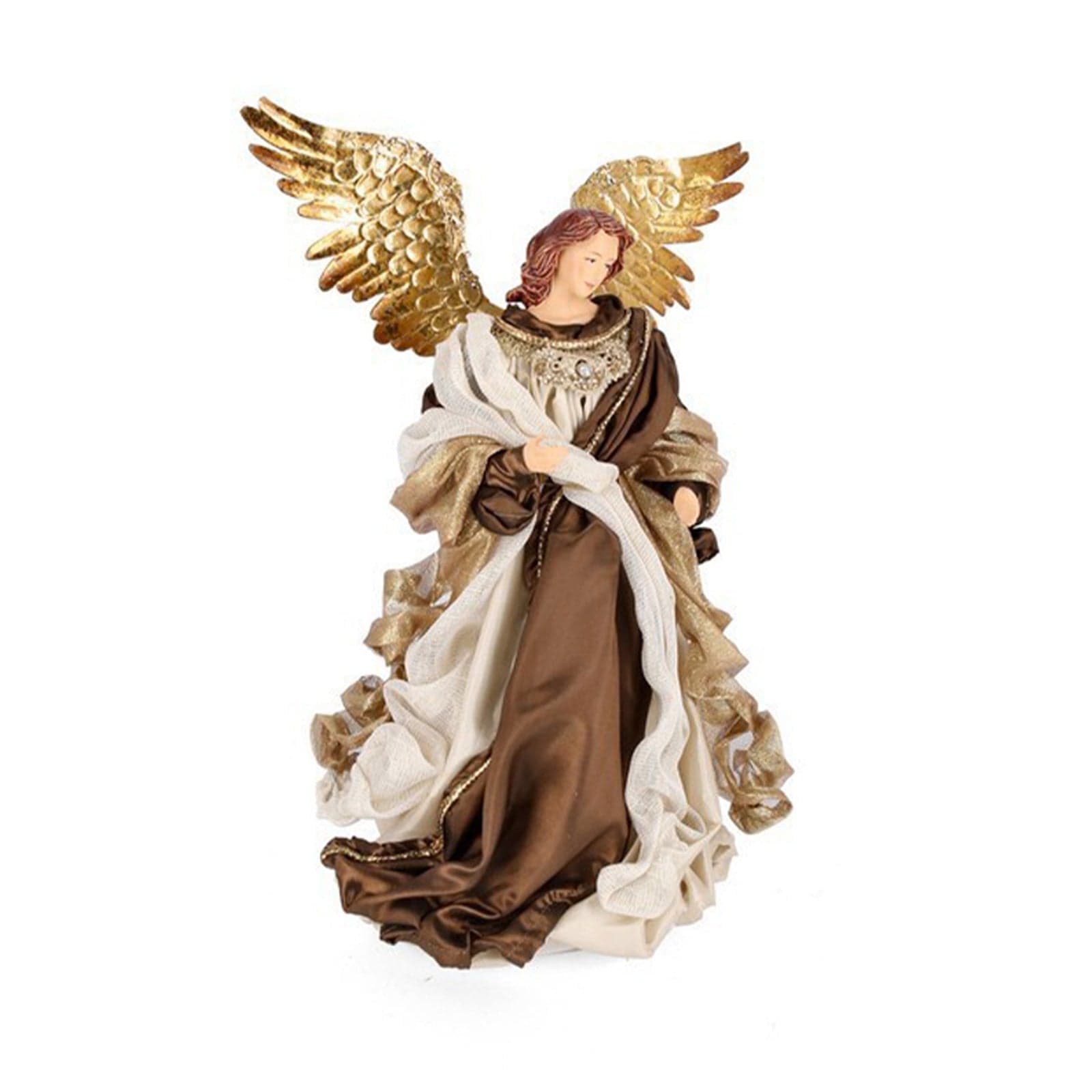 Natività con 3 Re magi, angelo e pecorelle, con vestiti in tessuto color bronzo statue per presepe - 4