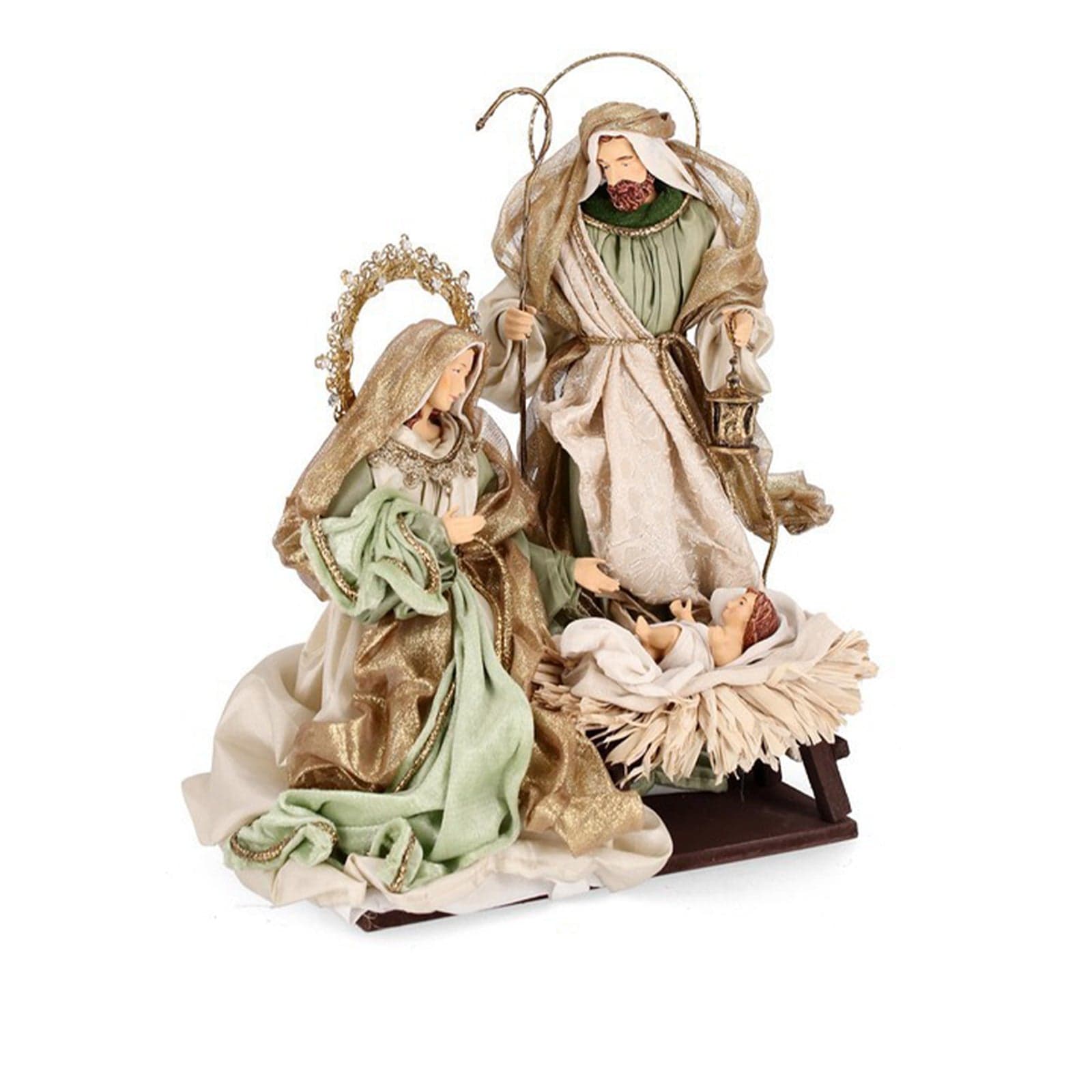 Natività con 3 Re magi asino e bue con vestiti in tessuto statue per presepe - 2