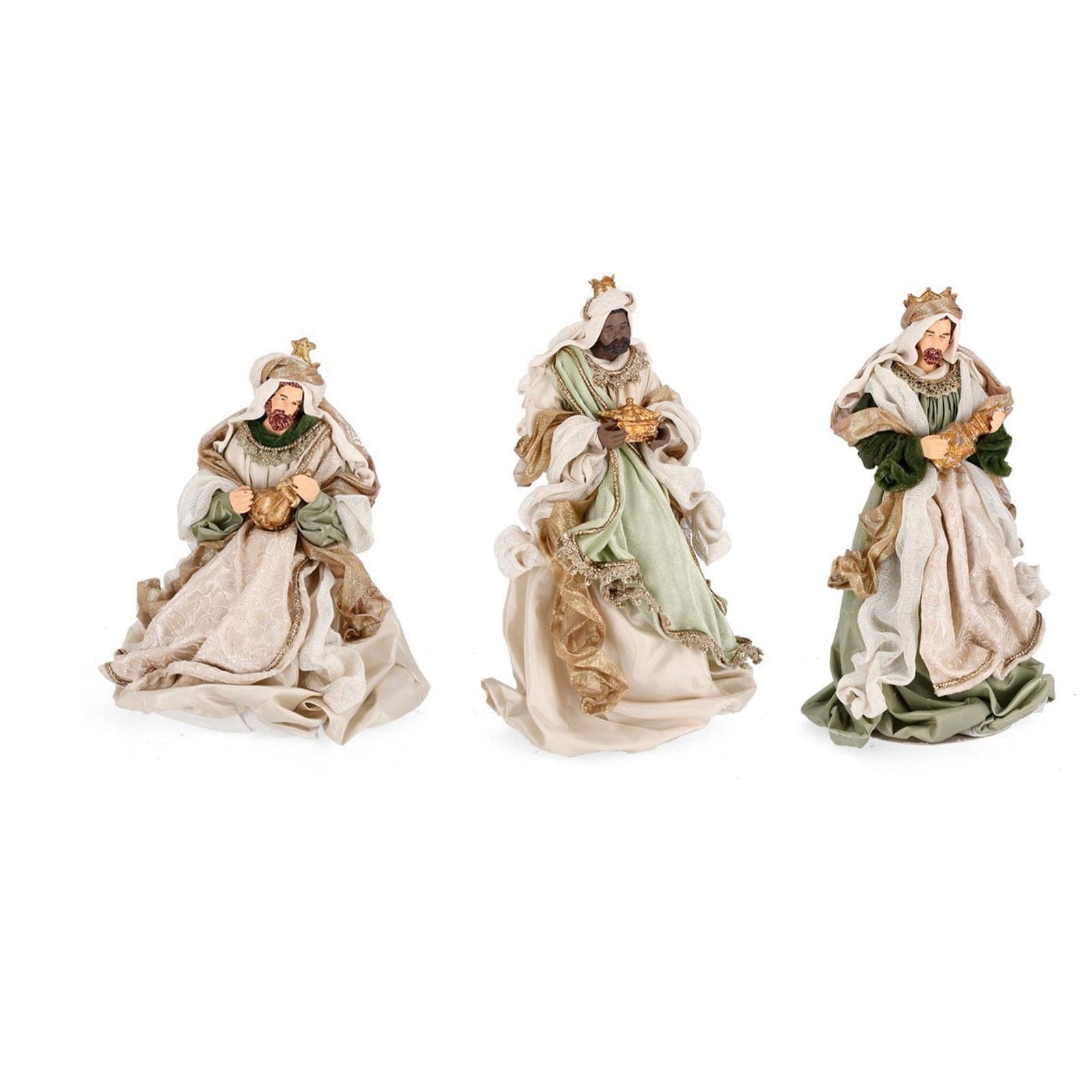 Natività con 3 Re magi asino e bue con vestiti in tessuto statue per presepe - 3