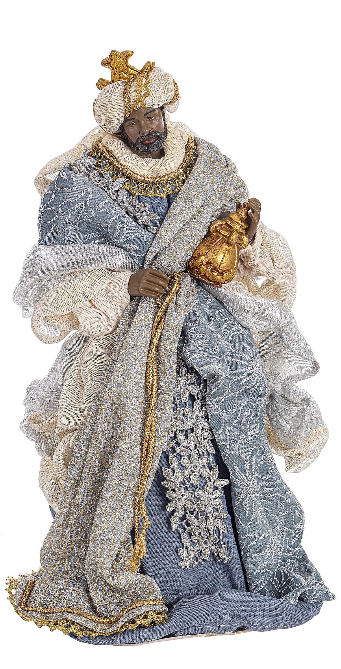 Natività con 3 Re magi con vestiti in tessuto color Celeste Azzurro statue per presepe - 2