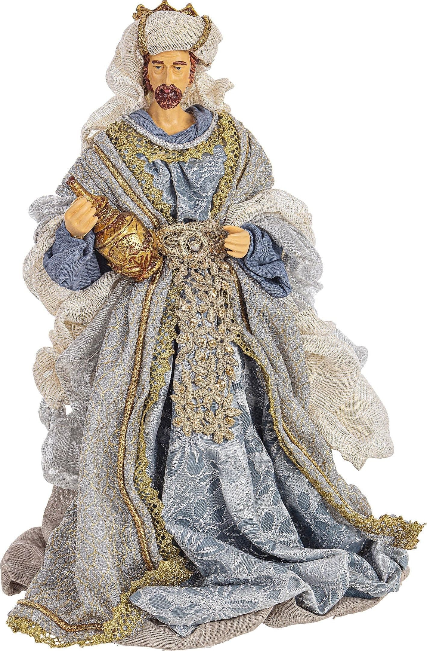 Natività con 3 Re magi con vestiti in tessuto color Celeste Azzurro statue per presepe - 3