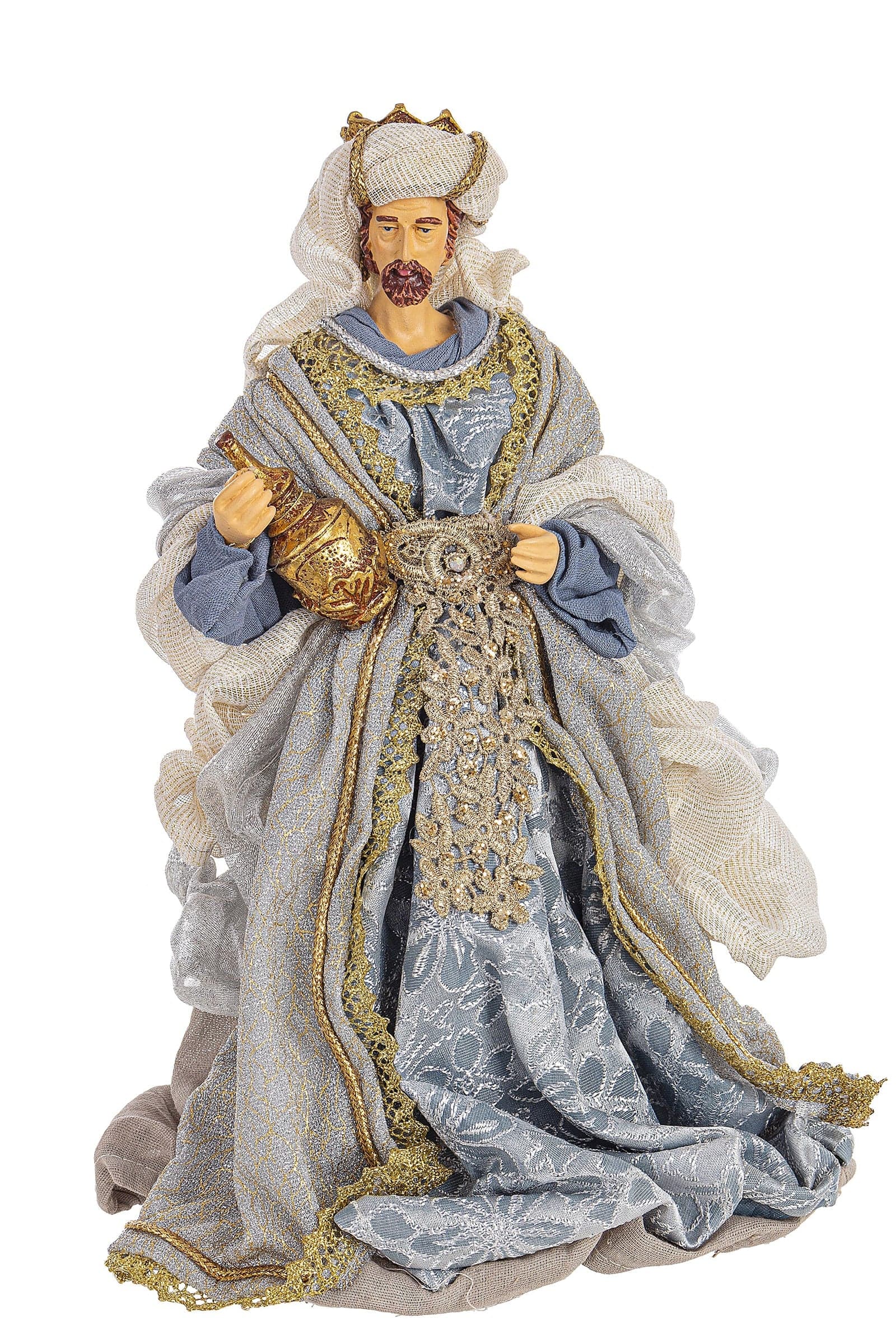 Natività con 3 Re magi con vestiti in tessuto color Celeste Azzurro statue per presepe - 3