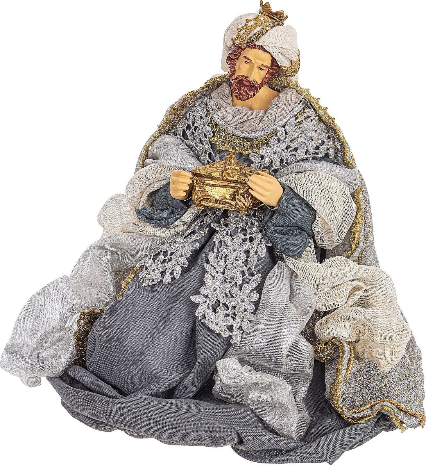 Natività con 3 Re magi con vestiti in tessuto color Celeste Azzurro statue per presepe - 4
