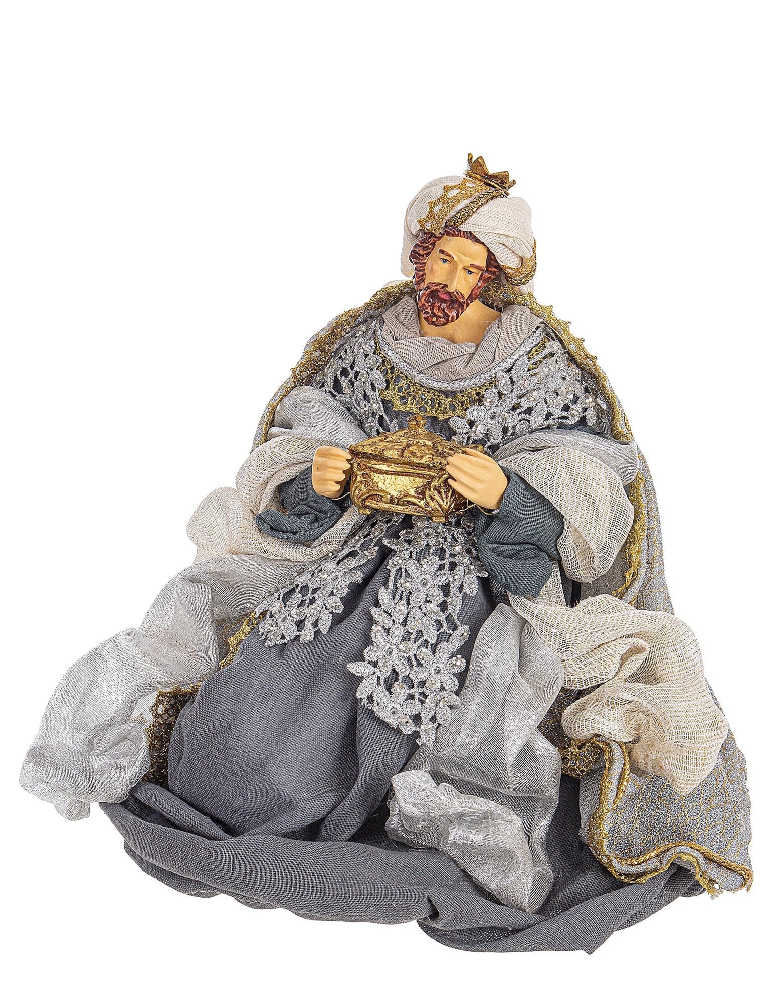 Natività con 3 Re magi con vestiti in tessuto color Celeste Azzurro statue per presepe - 4