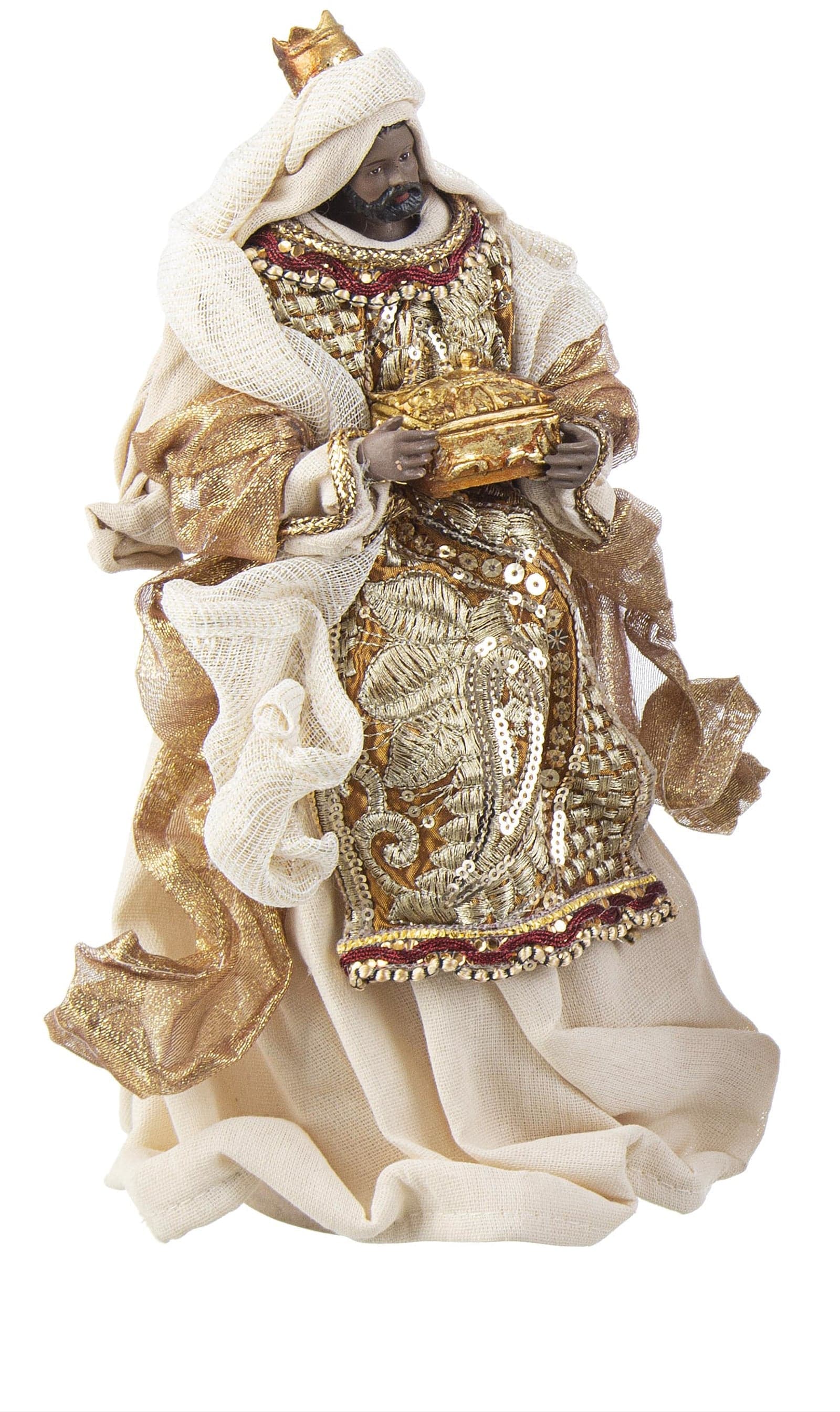 Natività con 3 Re magi con vestiti in tessuto statue per presepe - 2