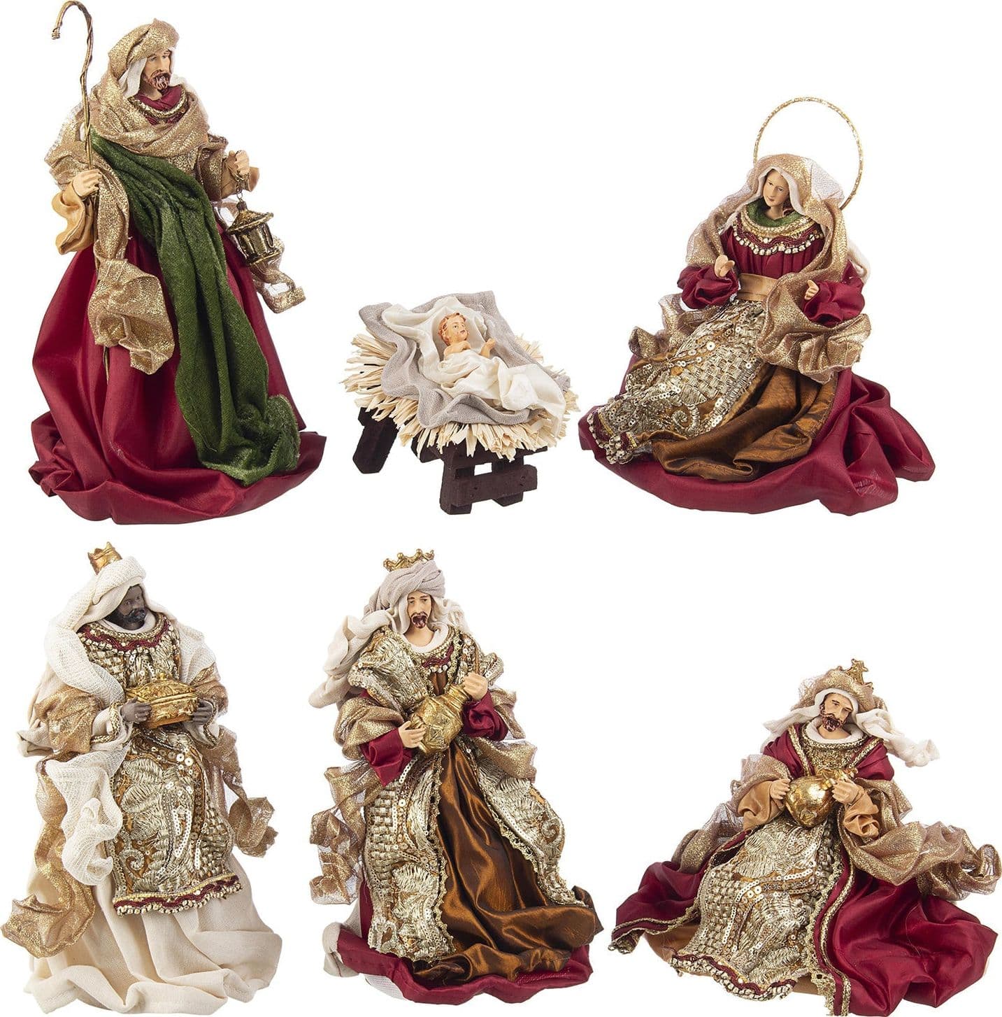 Natività con 3 Re magi con vestiti in tessuto statue per presepe - 5