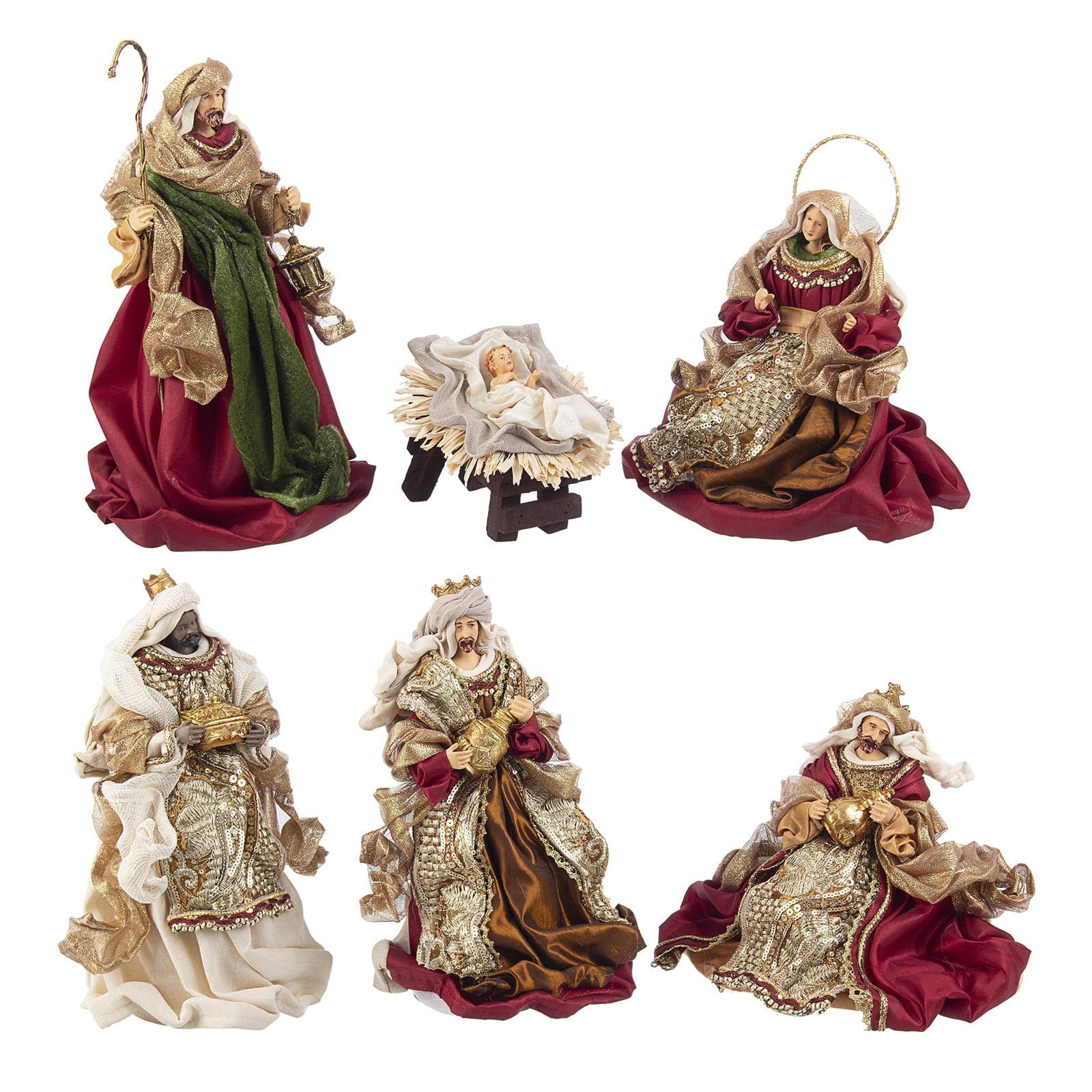 Natività con 3 Re magi con vestiti in tessuto statue per presepe - 5