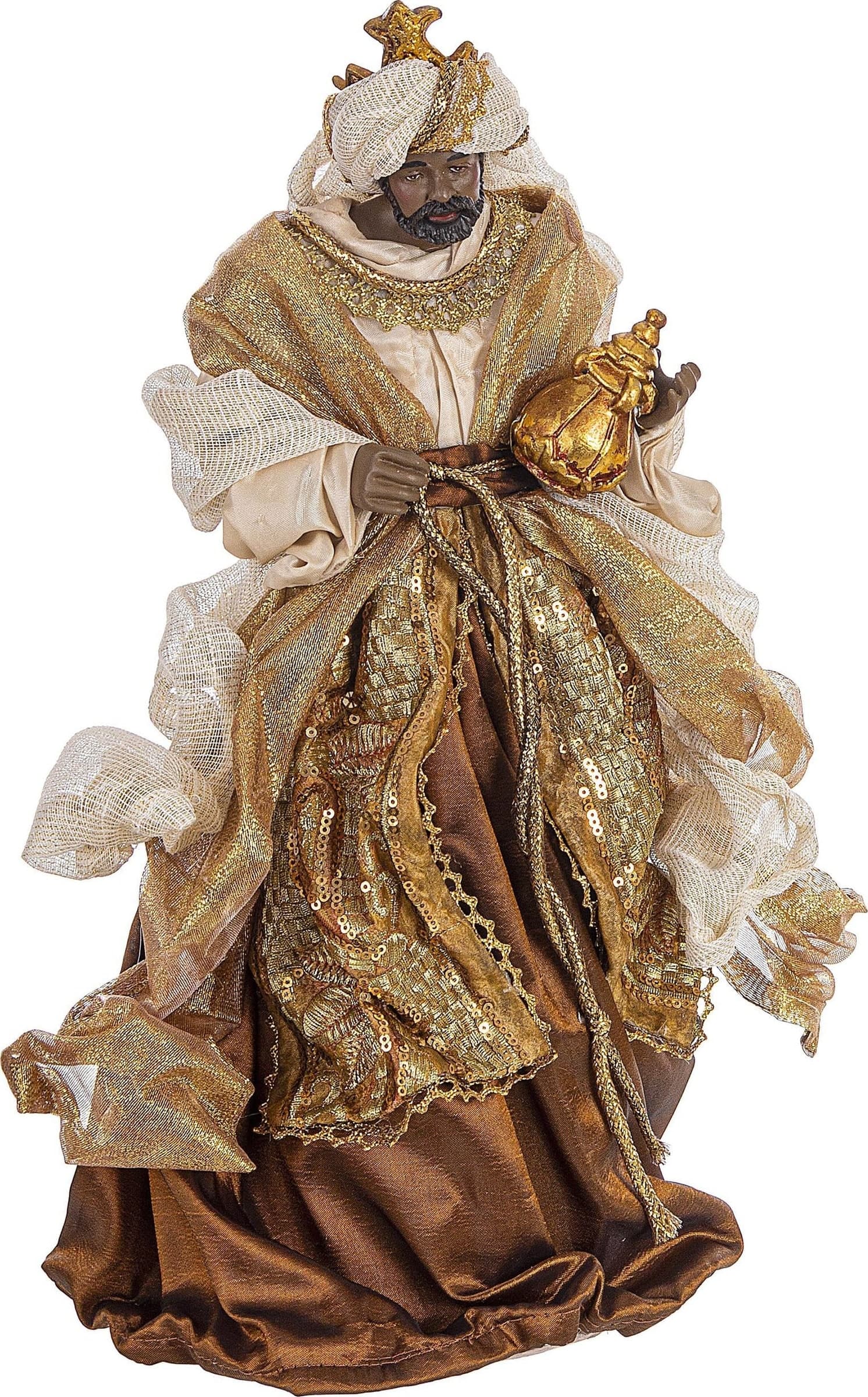Natività con 3 Re magi con vestiti in tessuto color bronzo statue per presepe h 41 cm - 3