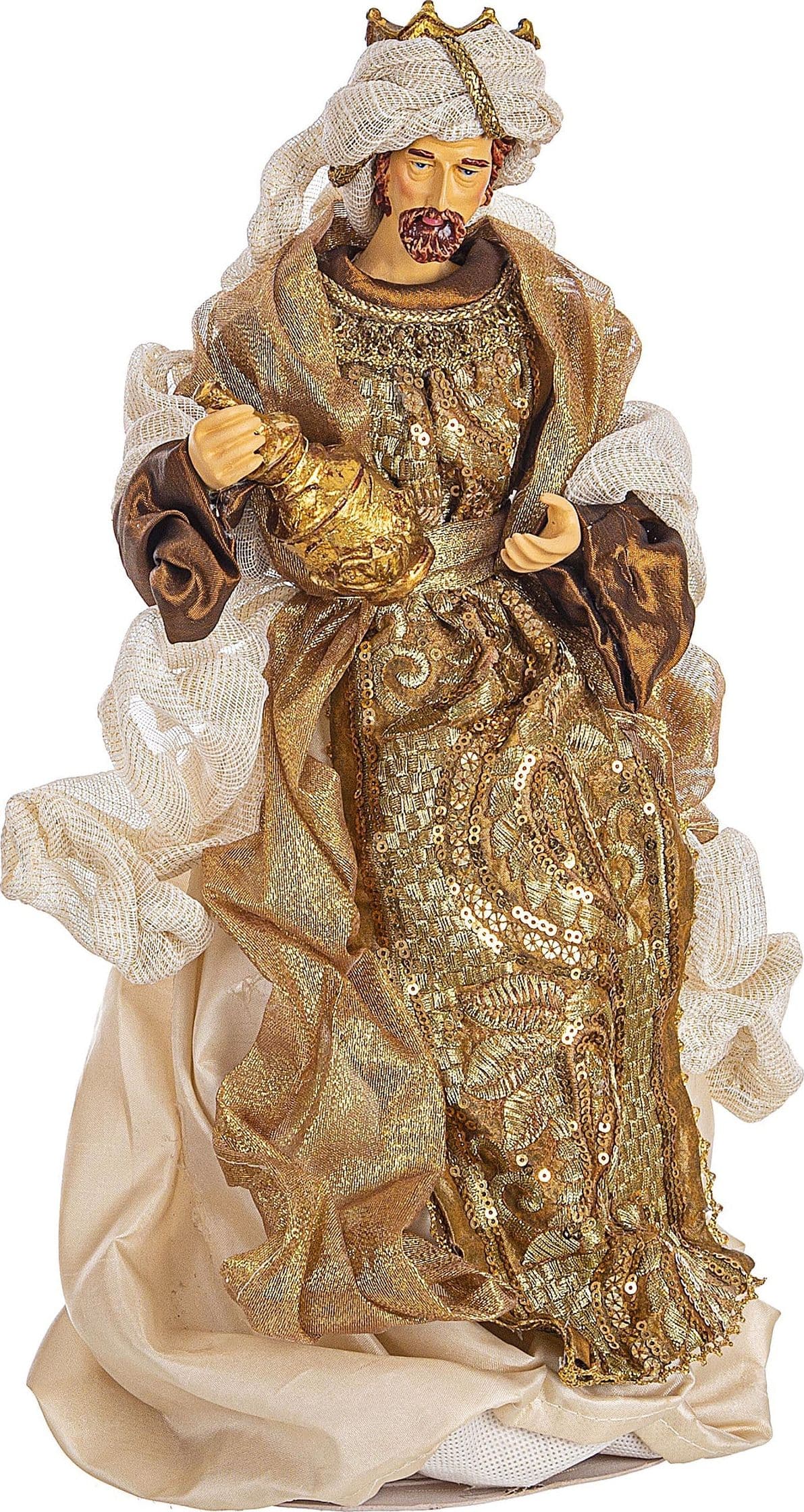 Natività con 3 Re magi con vestiti in tessuto color bronzo statue per presepe h 41 cm - 4