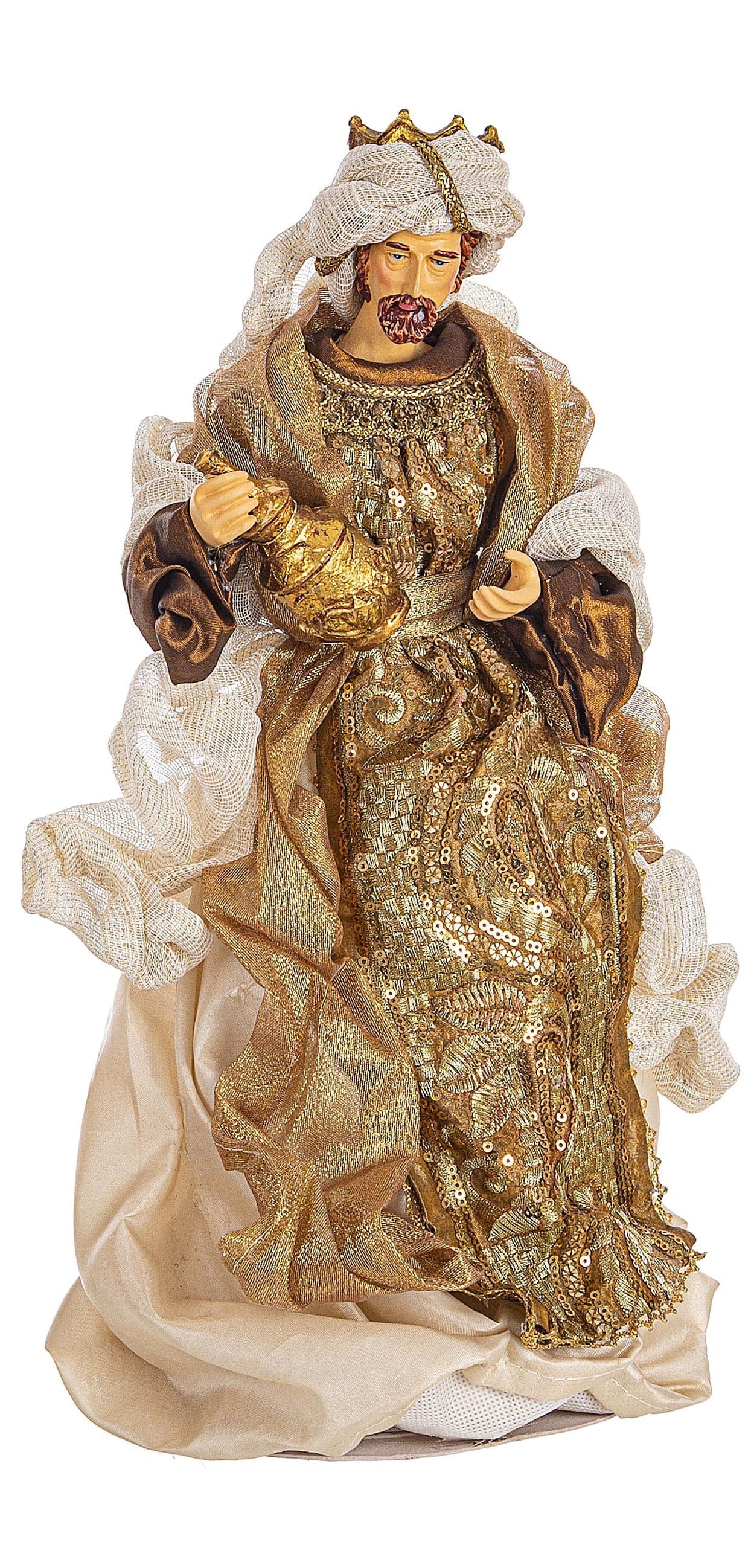 Natività con 3 Re magi con vestiti in tessuto color bronzo statue per presepe h 41 cm - 4