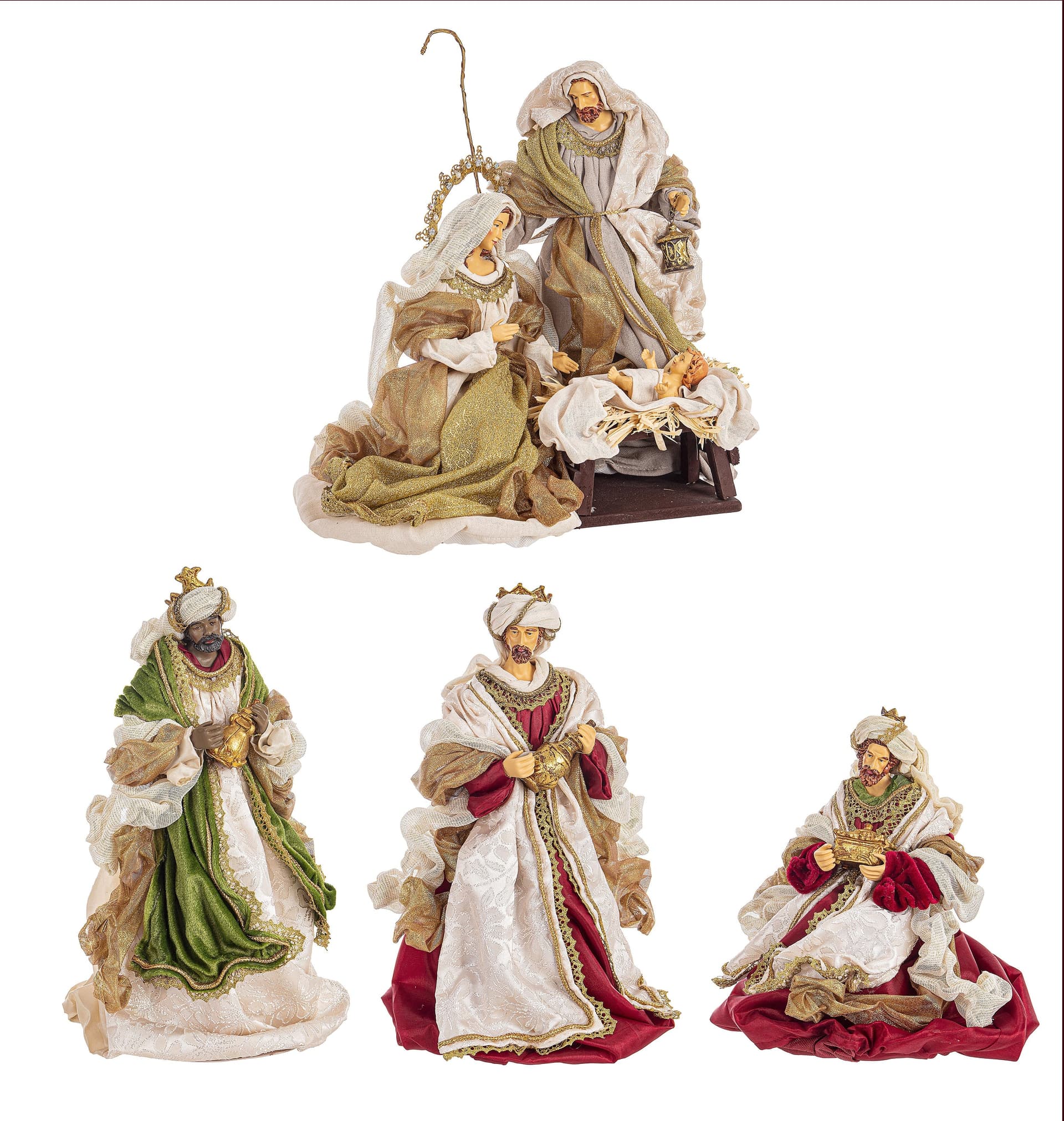 Natività con 3 Re magi con vestiti in velluto statue per presepe - 5