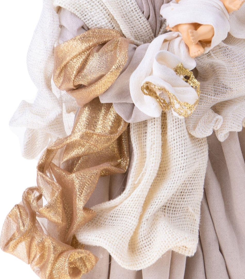 Natività monoblocco in resina per presepe, vestiti in tessuto da 36 cm decorazione Beige e Oro - 2