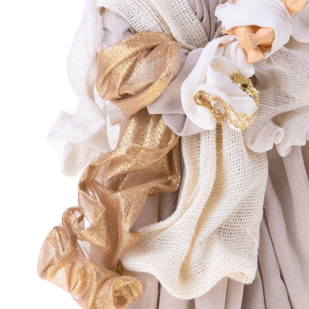 Natività monoblocco in resina per presepe, vestiti in tessuto da 36 cm decorazione Beige e Oro - 2