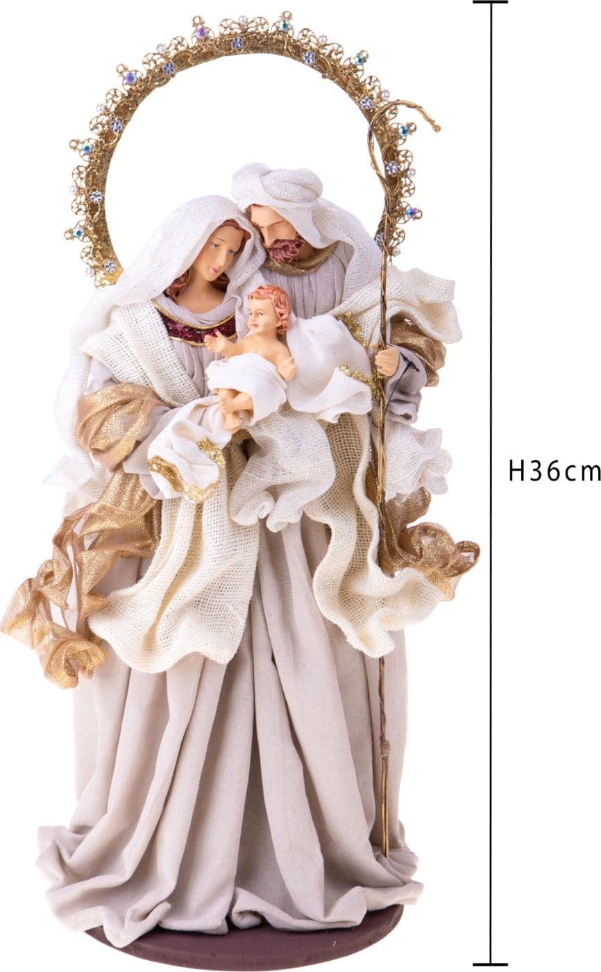 Natività monoblocco in resina per presepe, vestiti in tessuto da 36 cm decorazione Beige e Oro - 3