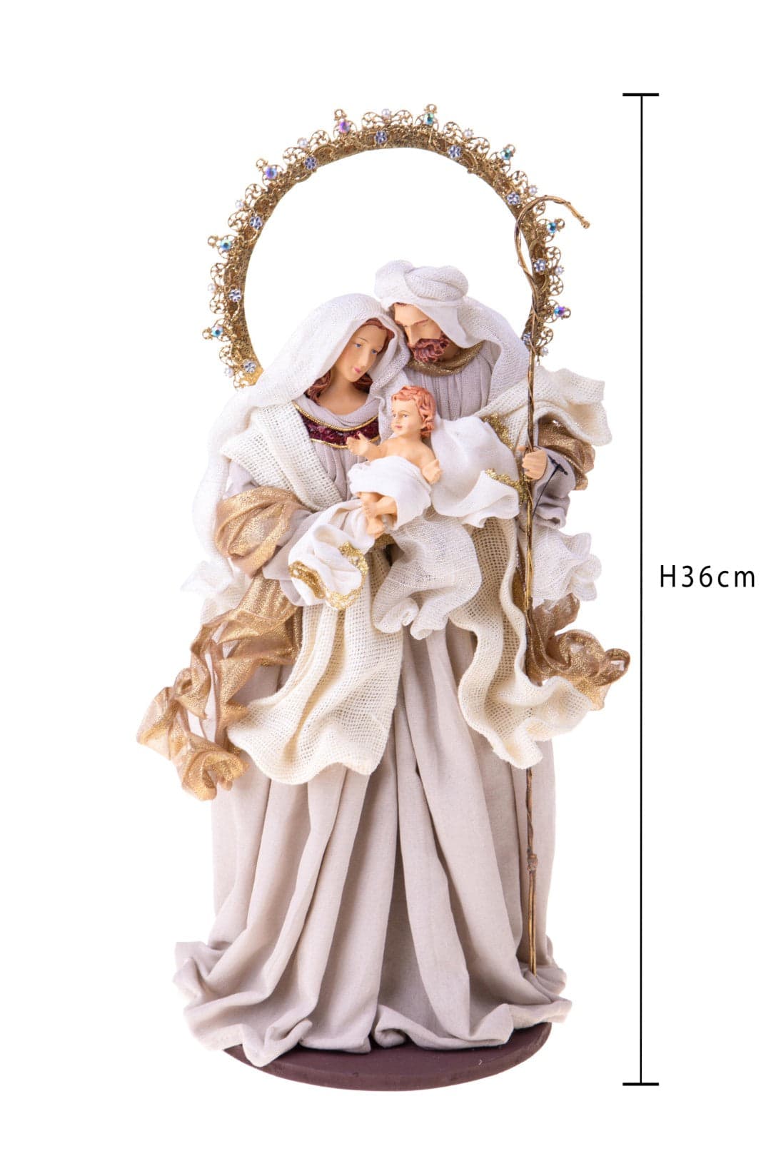Natività monoblocco in resina per presepe, vestiti in tessuto da 36 cm decorazione Beige e Oro - 3