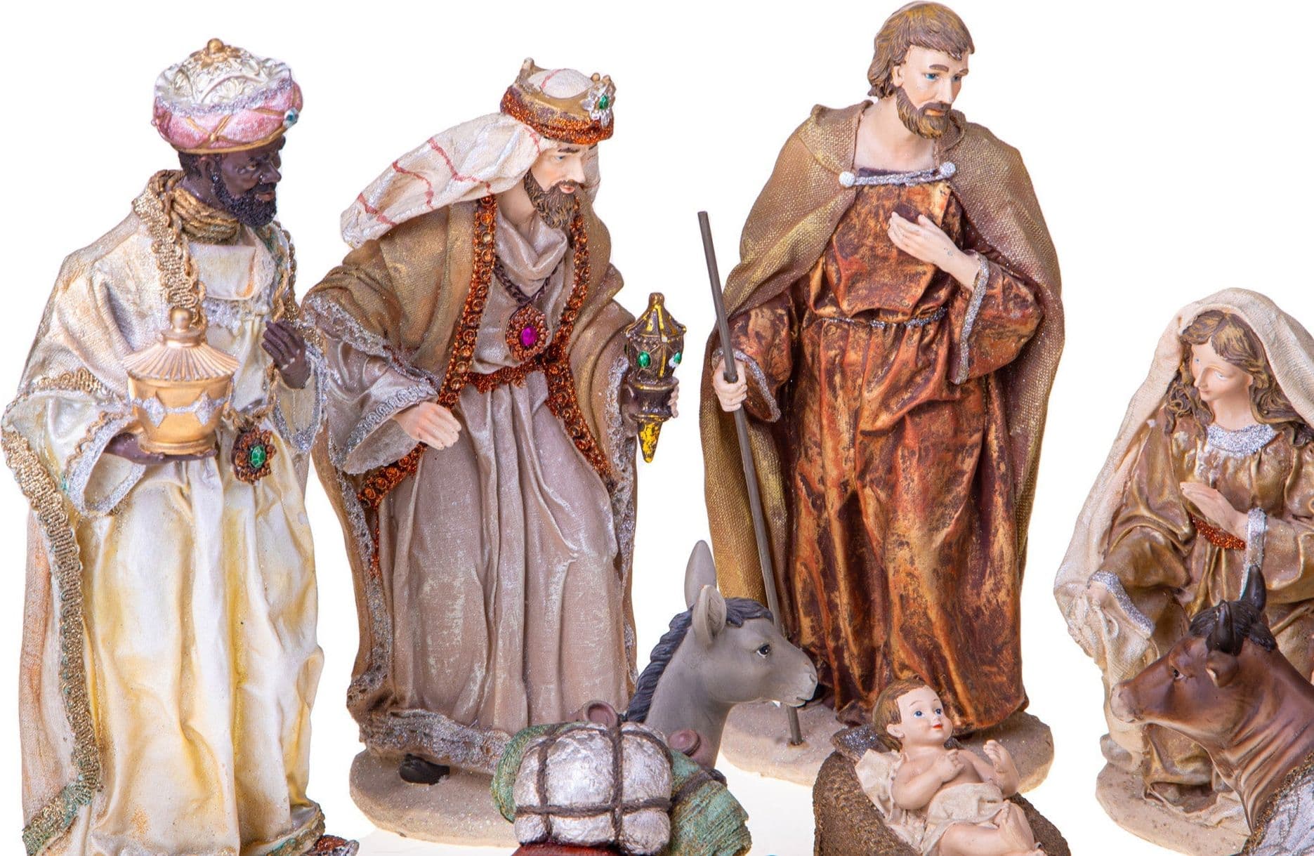 Natività in resina con 8 statue per presepe da 30,5 cm decorazione tradizionale - 3