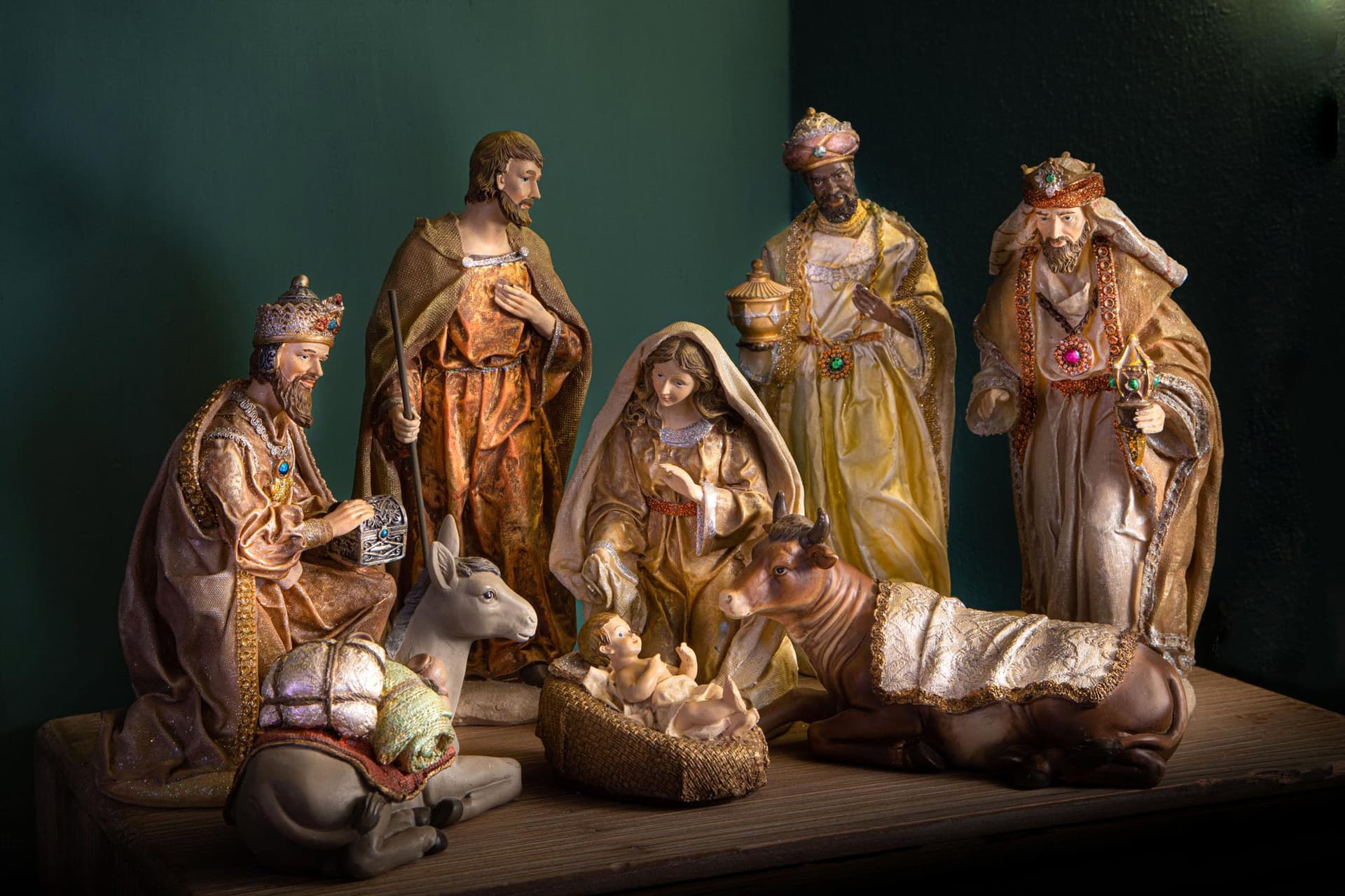 Natività in resina con 8 statue per presepe da 30,5 cm decorazione tradizionale - 4