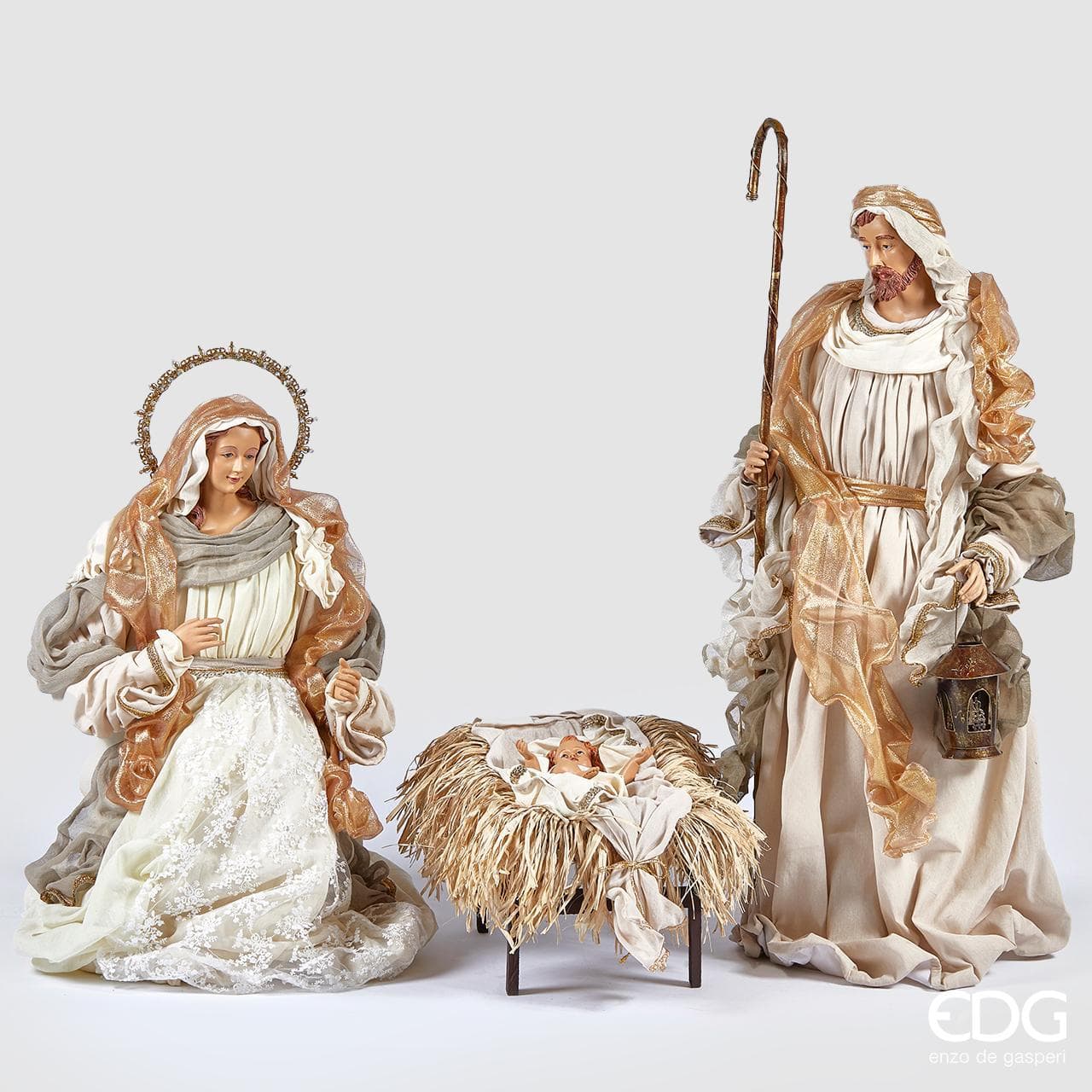 Natività in tessuto Bianco e Oro per presepe Collezione EDG 2023 h 108 cm - 2