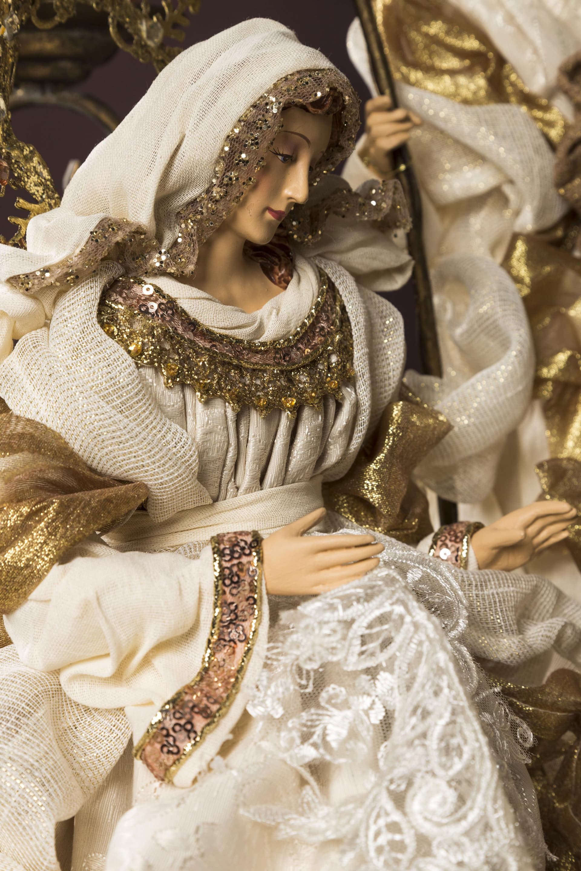 Natività completa statue per presepe con vestiti in tessuto Champagne h 80 cm - 2