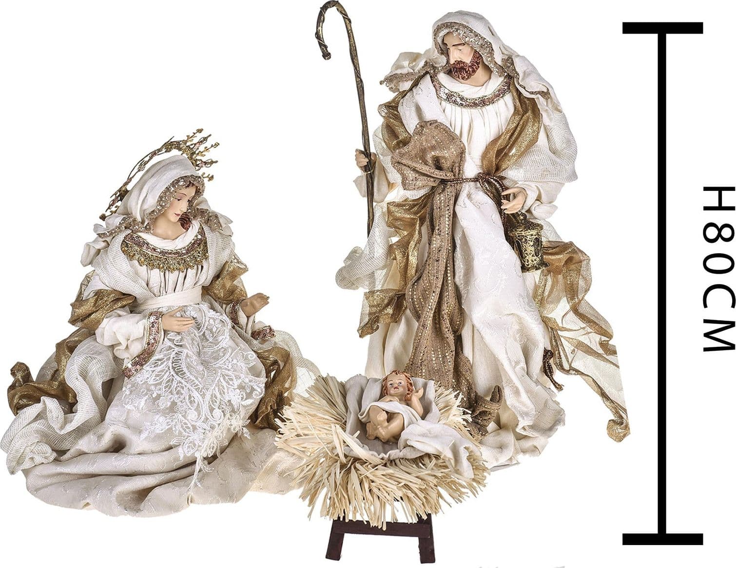 Natività completa statue per presepe con vestiti in tessuto Champagne h 80 cm - 3