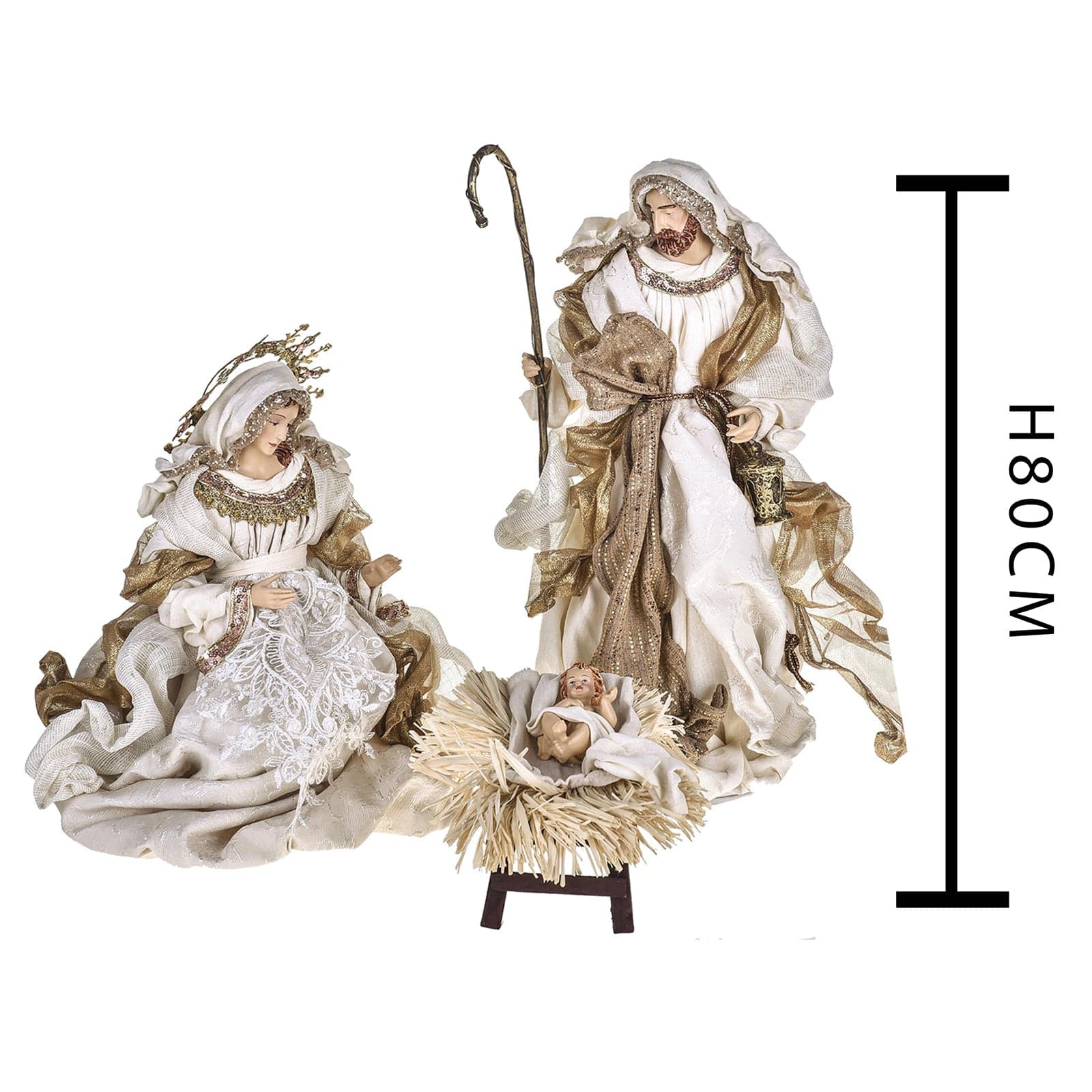 Natività completa statue per presepe con vestiti in tessuto Champagne h 80 cm - 3